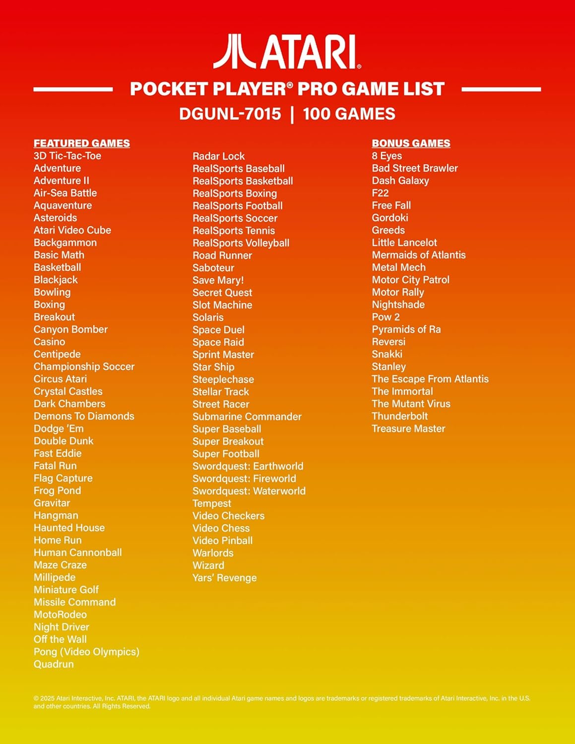 My Arcade Atari Pocket Player Pro: Handheld Portable Video Game Console with 100 Games, 2.75" Color Display, Ergonomic Design