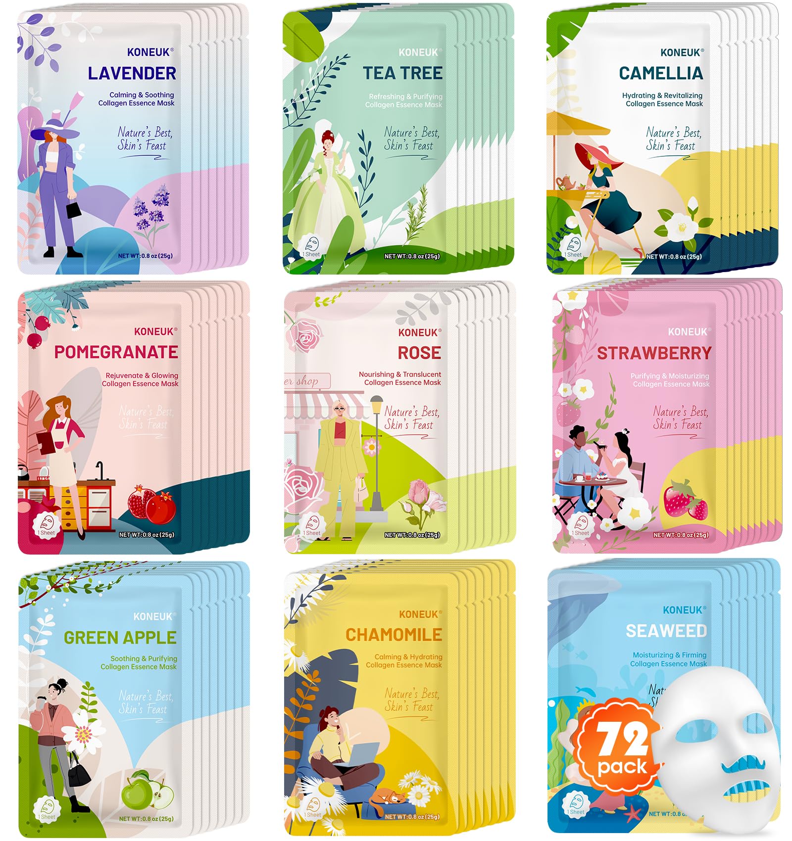 9 Pack Hydrating Face Masks Skincare, Bulk Sheet Face Mask for Dry Skin, Collagen Facial Masks and Spa Gifts for Women Skin Care, Christmas Gifts, Stocking Stuffers for Women