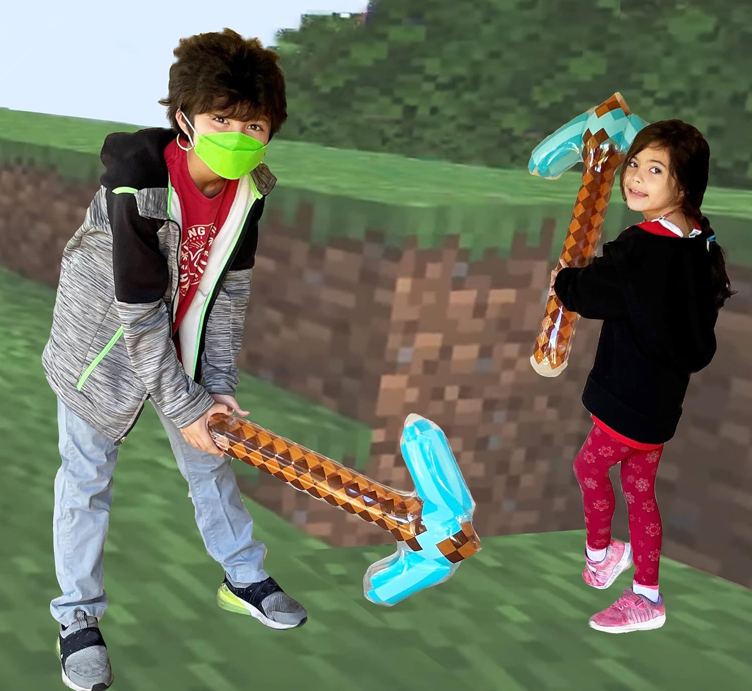 Inflatable Diamond Pickaxe - Mine Pixel Craft - Blow Up Birthday Party Favors - Gift Bags - Pool Parties & Backyard Fun - for Boys & Girls - 6 Pack