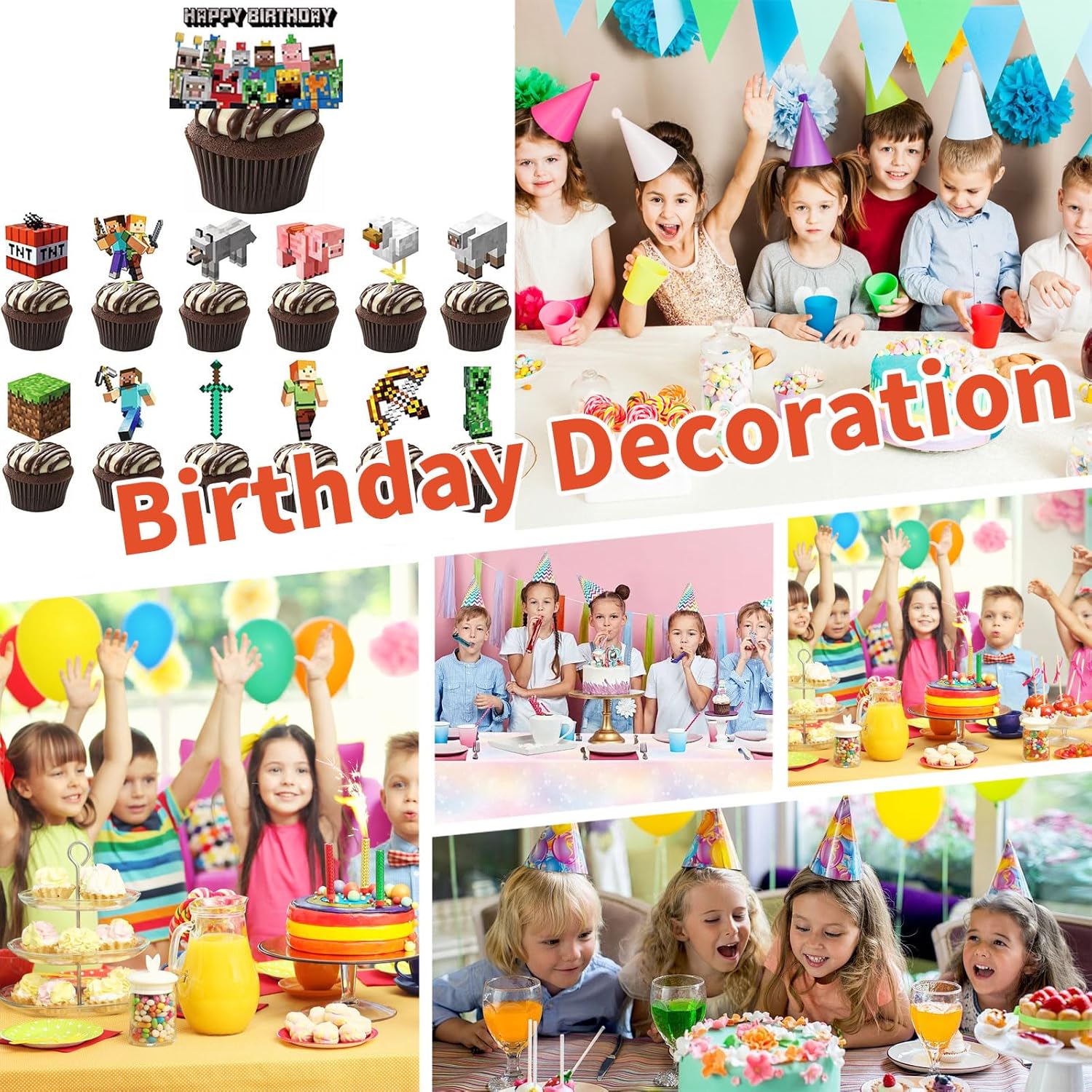 25 Pcs Pixel Styled Gamer Cake Decorations, Happy Birthday Cake Topper, Party Supplies for Boys & Girls