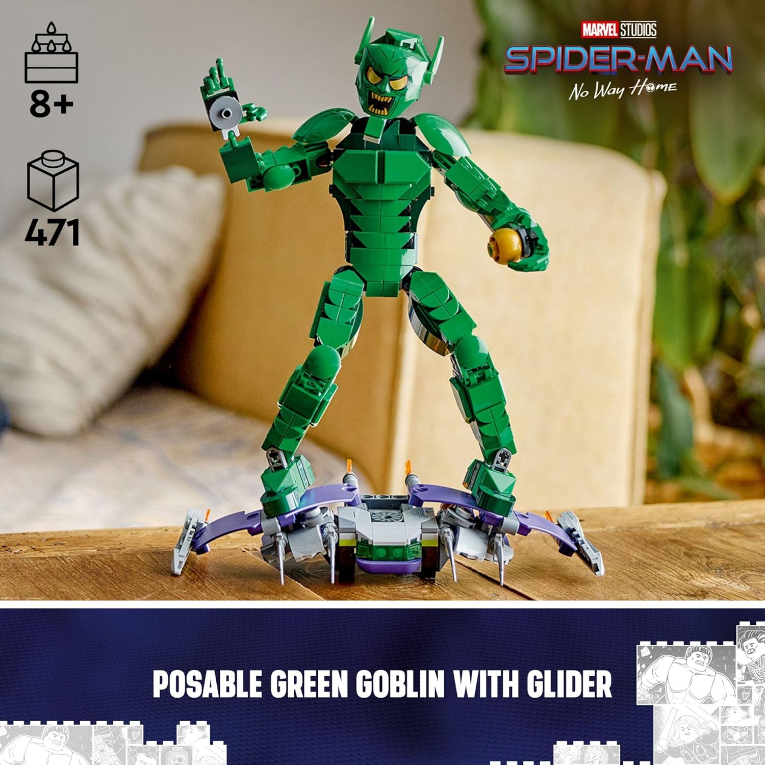 LEGO Marvel Green Goblin Construction Figure - Building Toy for Boys & Girls, Ages 8+ - Marvel Villain Action Figure W/Glider and Pumpkin Bombs - Gift for Fans - 76284