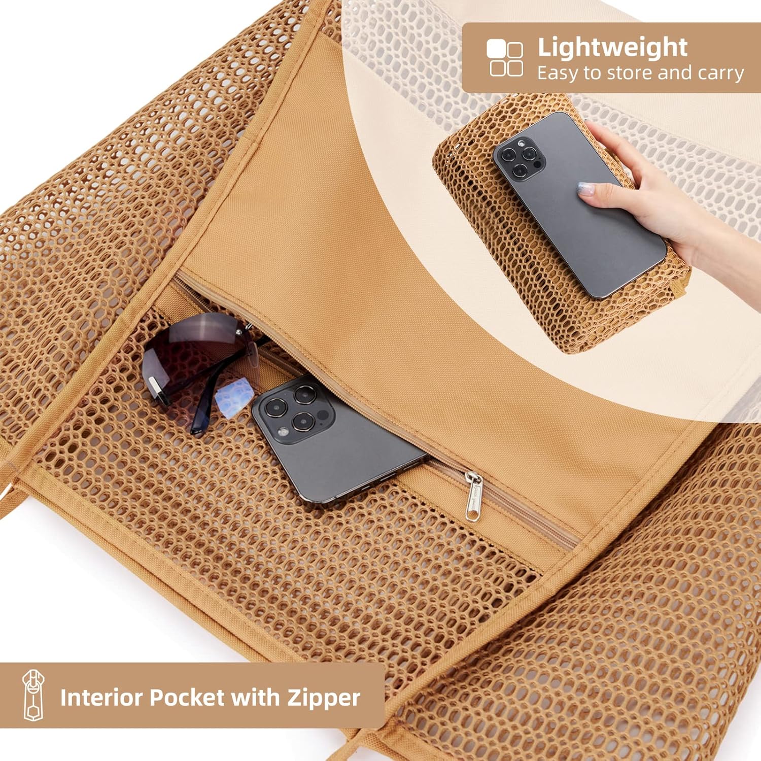 KALIDI BeachNylon Mesh Tote Bag, Casual Tote Bag Hobo Women Foldable MAX 23L Shoulder Bag For Beach Picnic Vacation