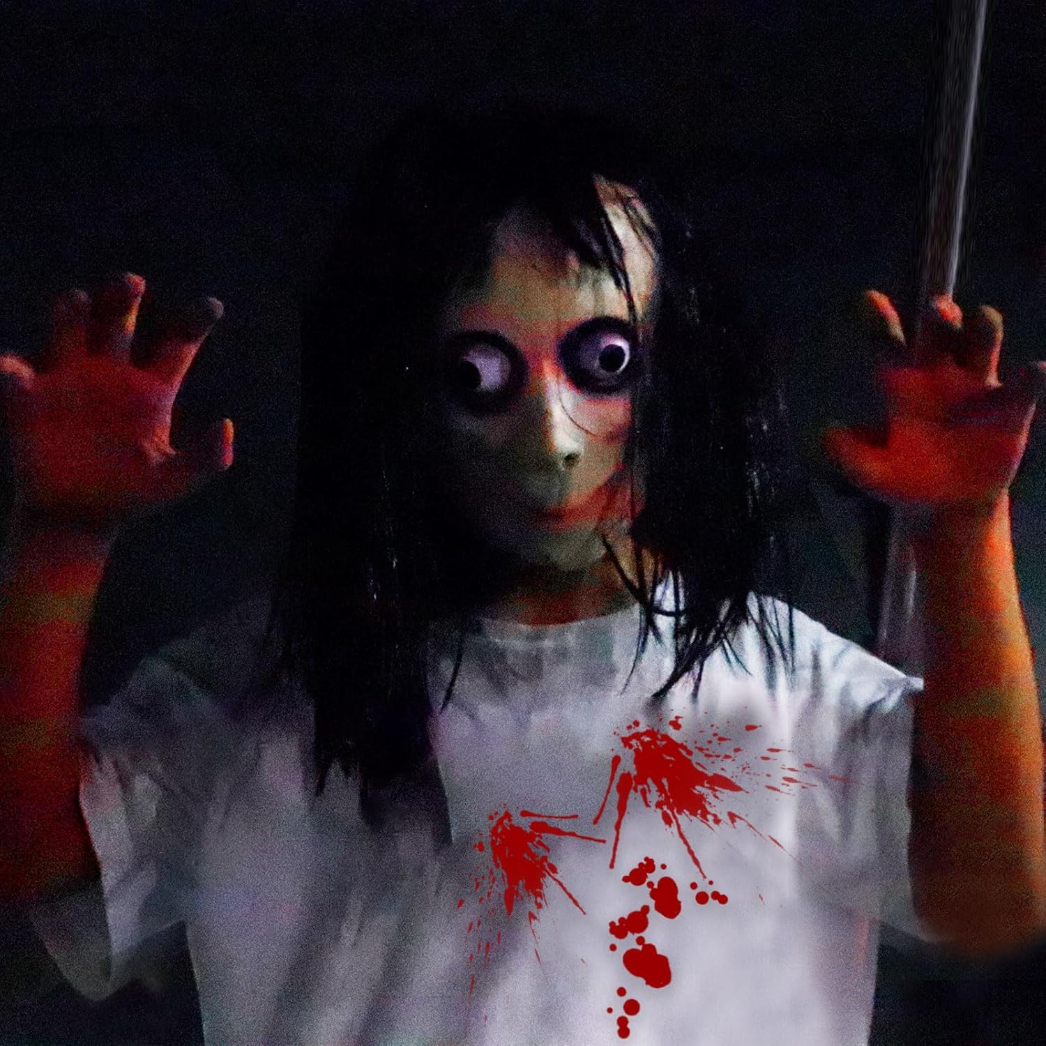 Long Hair MOMO Mask for Women, Scary Role Paly Face Masks with Long Wig for Cosplay Decor Party Props