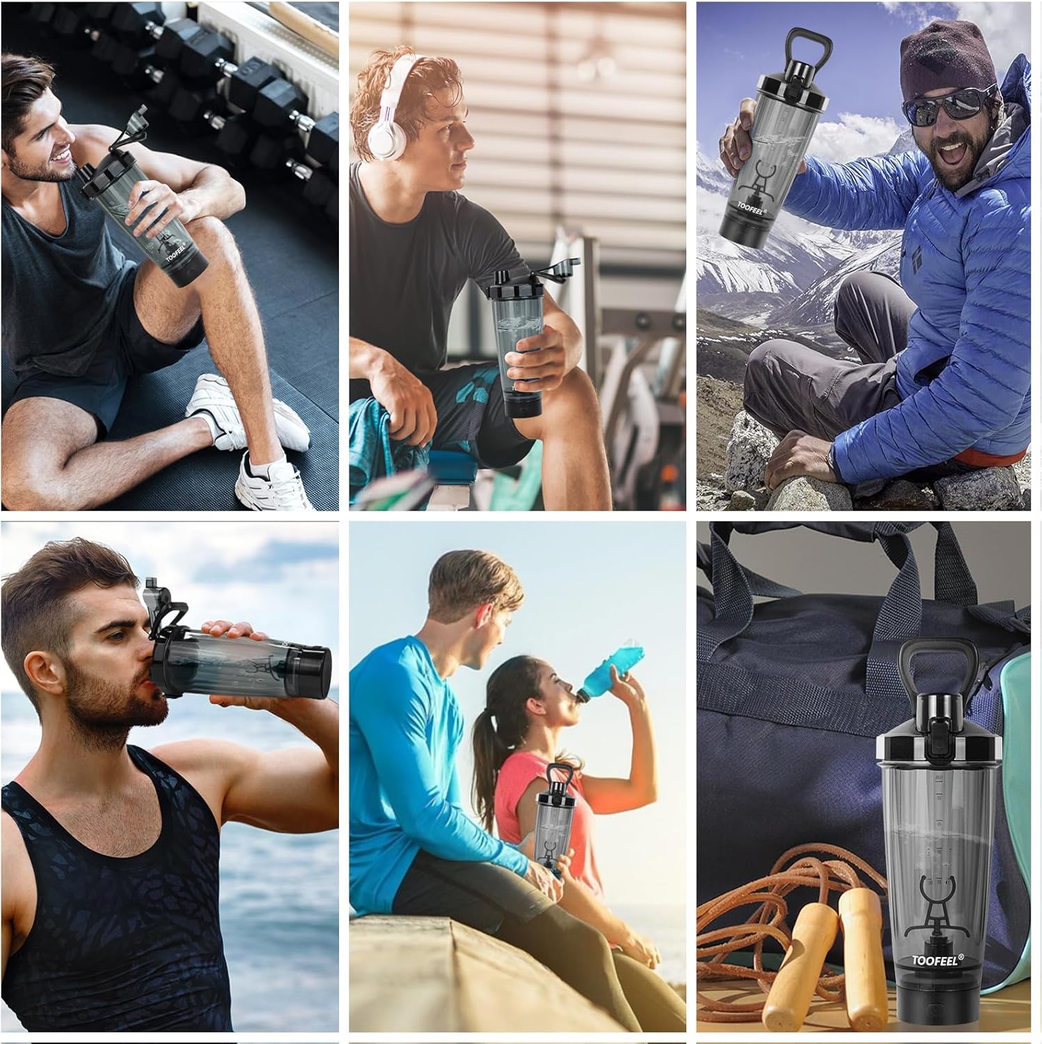 TOOFEEL Electric Protein Shaker Bottle - 20 oz USB Rechargeable, Self Stirring, BPA Free, Black