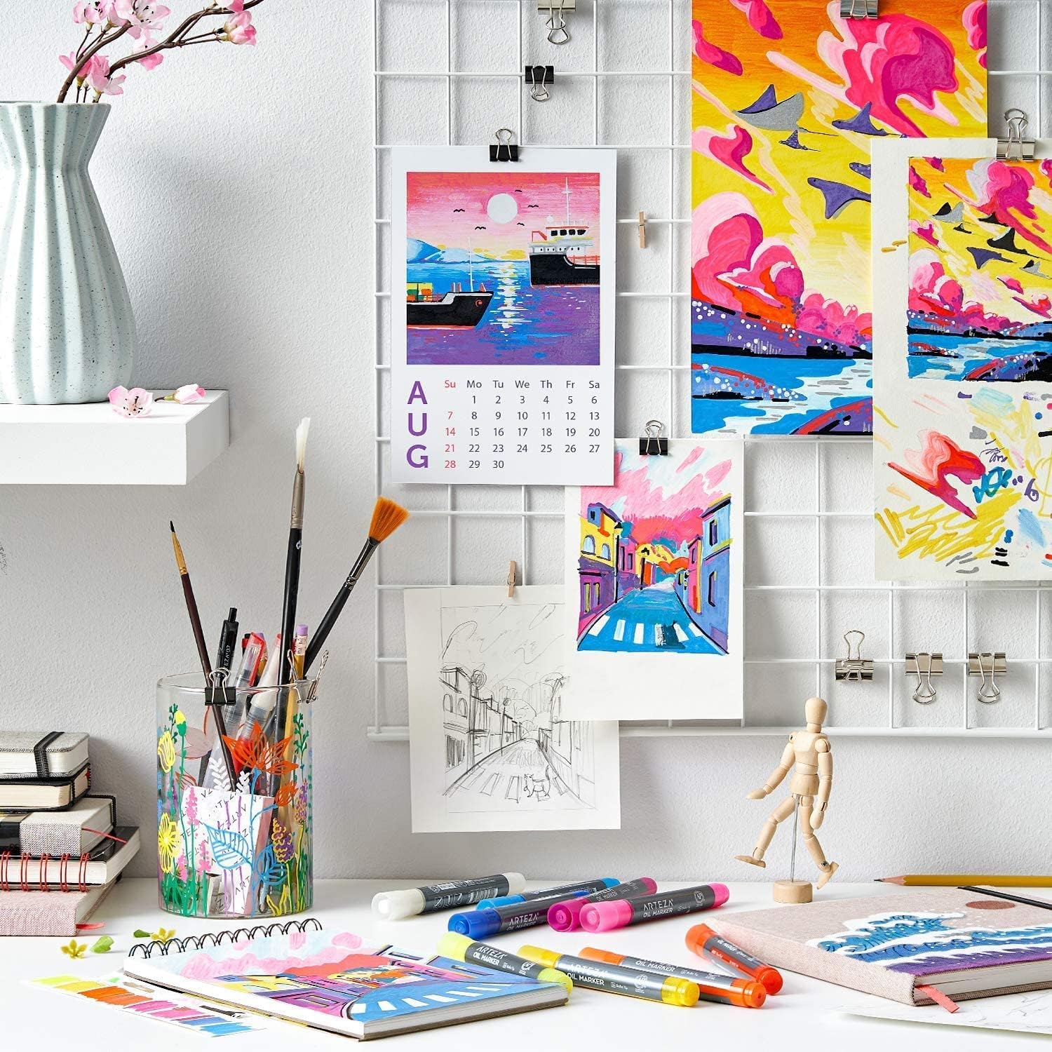 ARTEZA Oil Based Paint Markers, 12-Pack Black, 1.3 mm Permanent Pens, Waterproof Craft and Art Supplies for Stone, Wood, Glass, Metal, Canvas, Paper