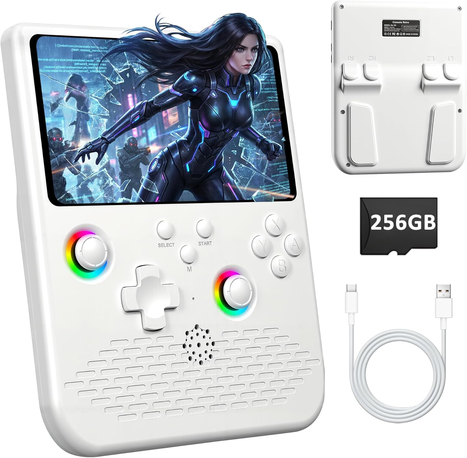 H5 Retro Gaming Console, 5.0 Inch IPS HD Screen Handheld Game Console, 256GB TF Card Build-in 40000+ Classic Games, Portable Video Arcade Support 34+ Emulators with 4000mAh Battery, White