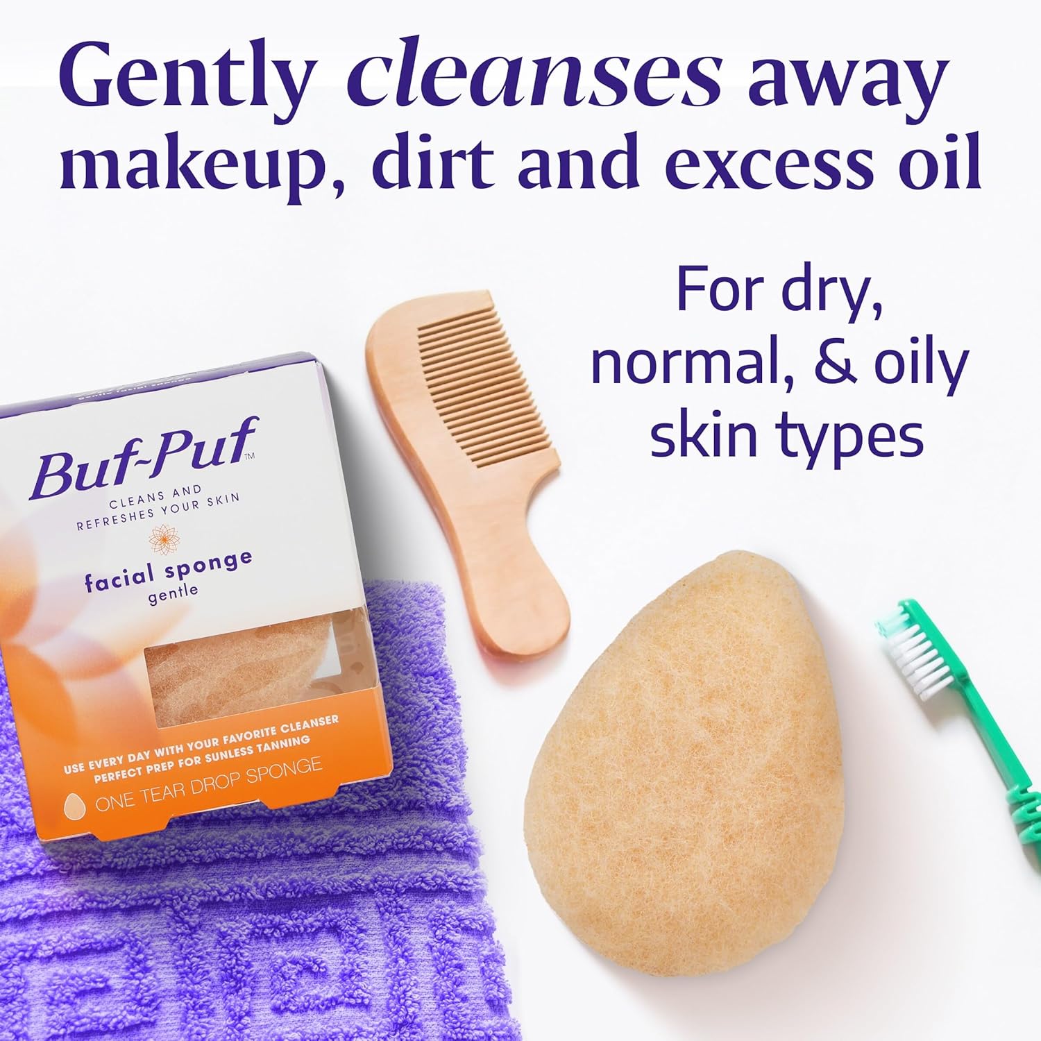 Buf-Puf Gentle Facial Sponge, Dermatologist Developed, Removes Deep Down Dirt & Makeup That Causes Breakouts and Blackheads, Reusable, Exfoliating, 1 Count