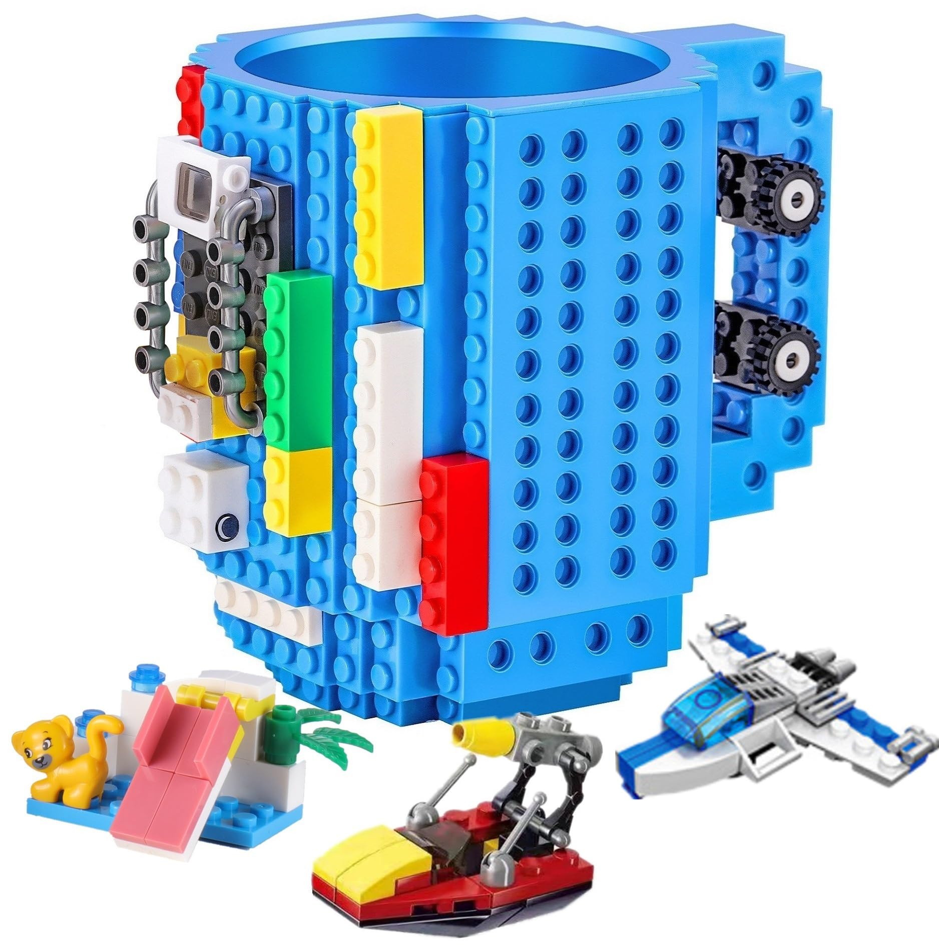 Build on Brick Coffee Mugs,Creative DIY Kids Party Cups with Building Blocks,Fun Novelty Gifts for Kids Childhood Adults Office Birthday Xmas,Red