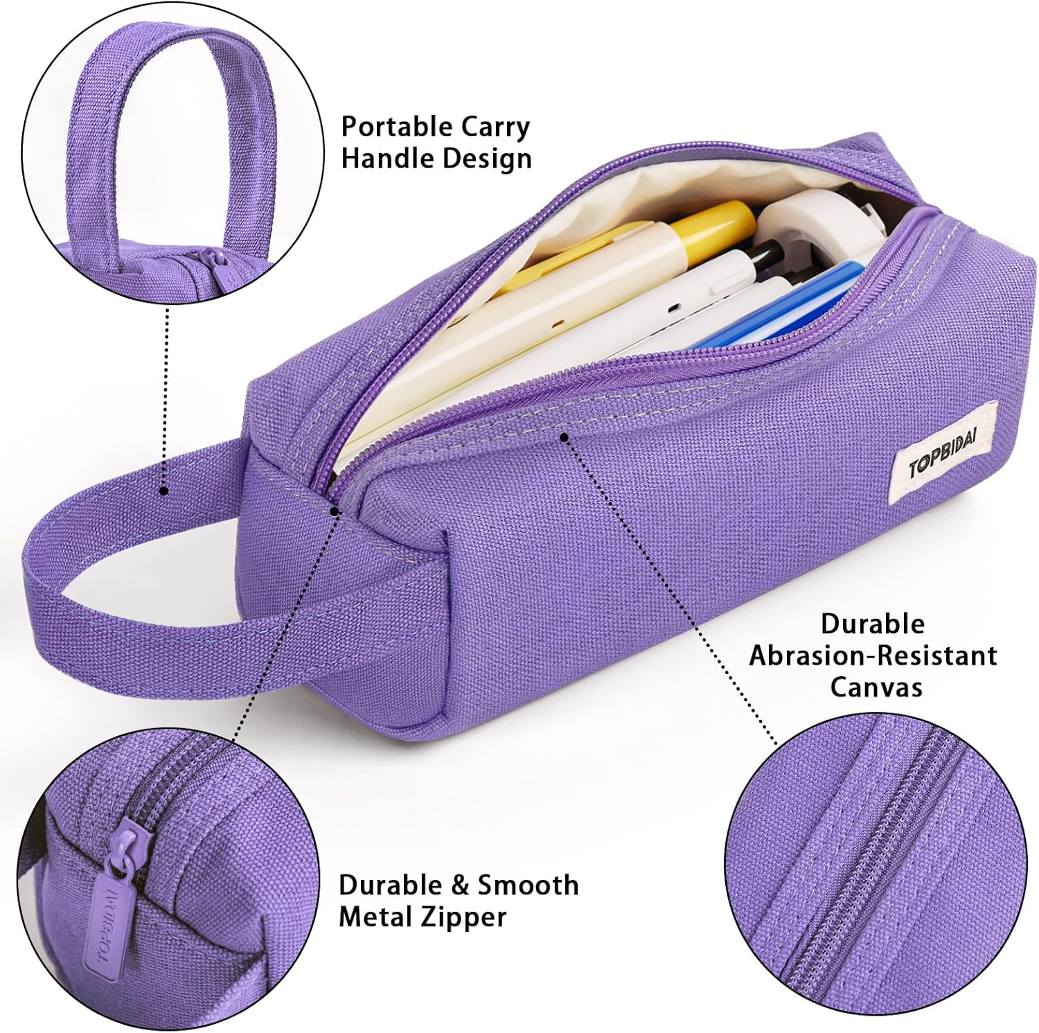 Small Pencil Case Pouch for Girls and Boys Kids, Large Capacity Canvas Pen Bag School Supplies, Portable Pencil Case, Simple Zipper Stationery Bag for Women Men Adults (Purple