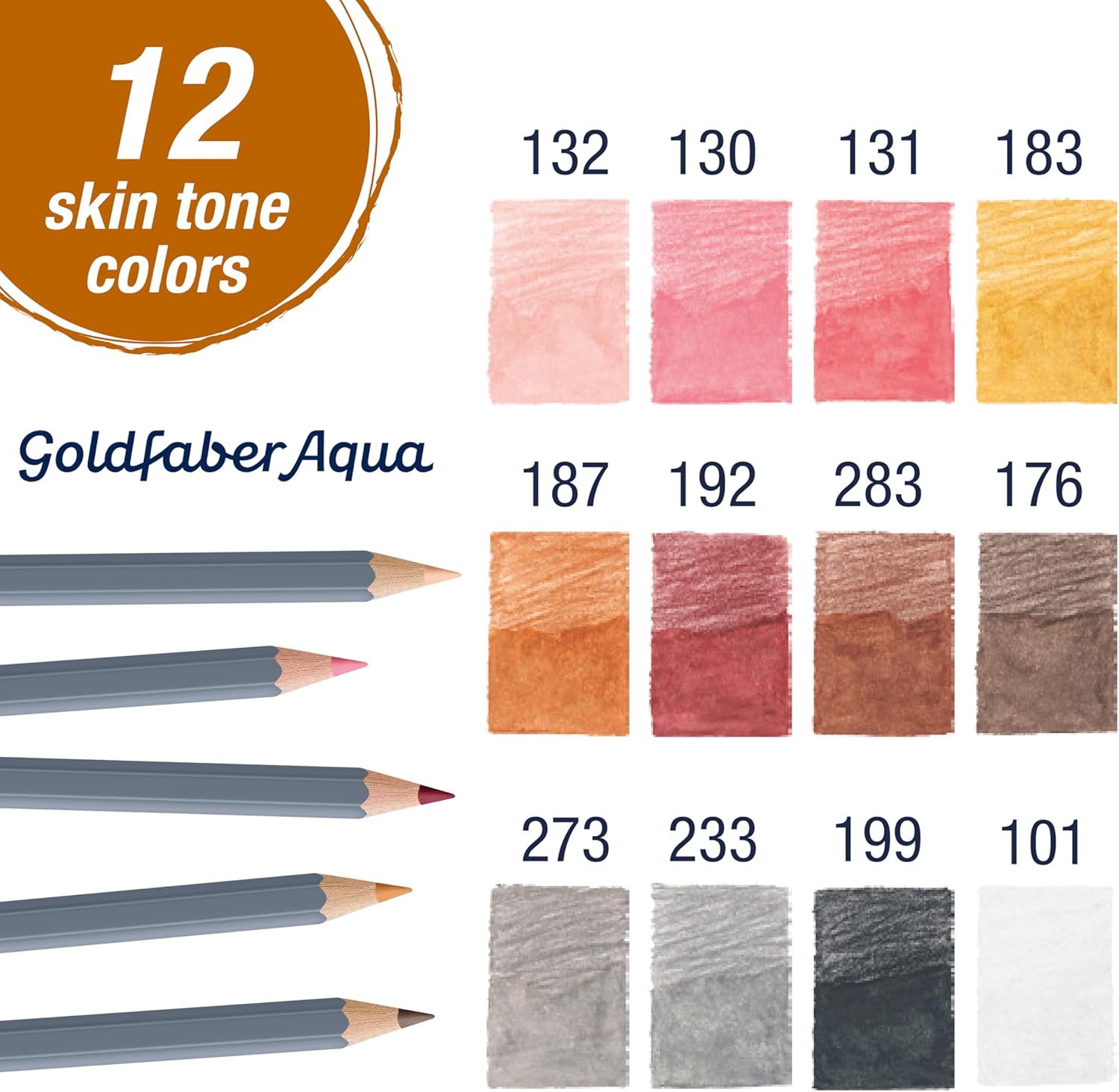 Faber-Castell Goldfaber Aqua Watercolor Pencils: Skin Tone Colored Pencils for Portraits, Dual Use Wet or Dry, Break-Resistant Cores, Art Supplies for Teens & Adults (12 Count)