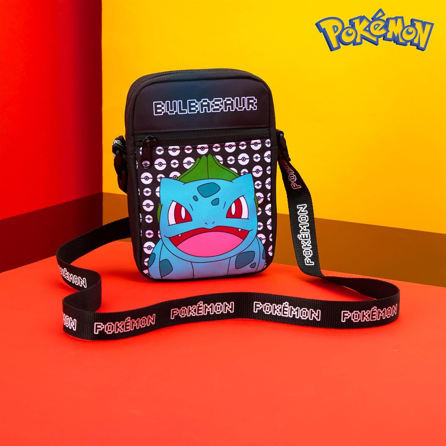 Pokemon Shoulder Bag Cross Body Bag for Kids - Adjustable Strap Kids Pikachu Small Travel Bag - Gamer Gifts (Black Bulbasaur)