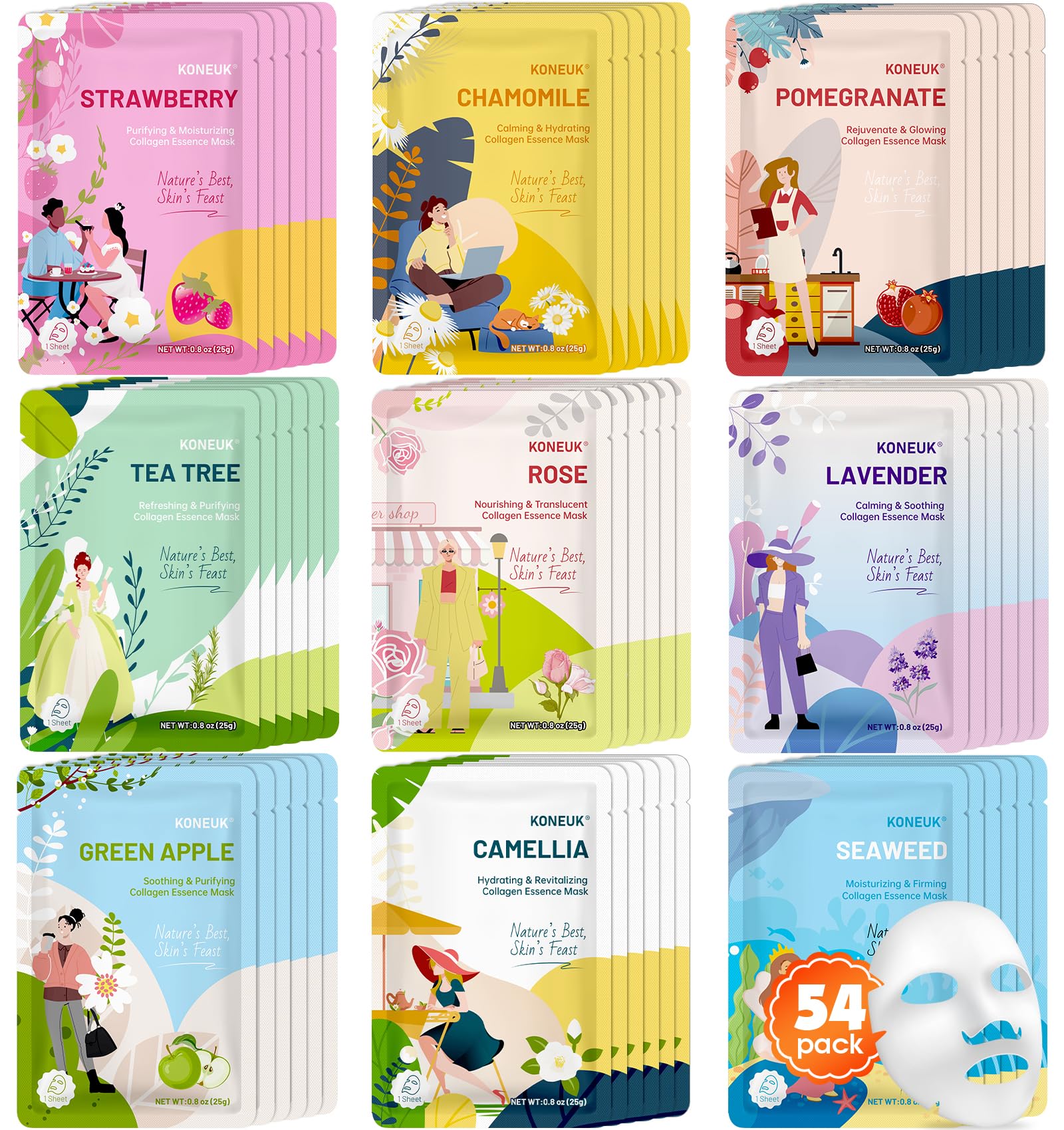 9 Pack Hydrating Face Masks Skincare, Bulk Sheet Face Mask for Dry Skin, Collagen Facial Masks and Spa Gifts for Women Skin Care, Christmas Gifts, Stocking Stuffers for Women