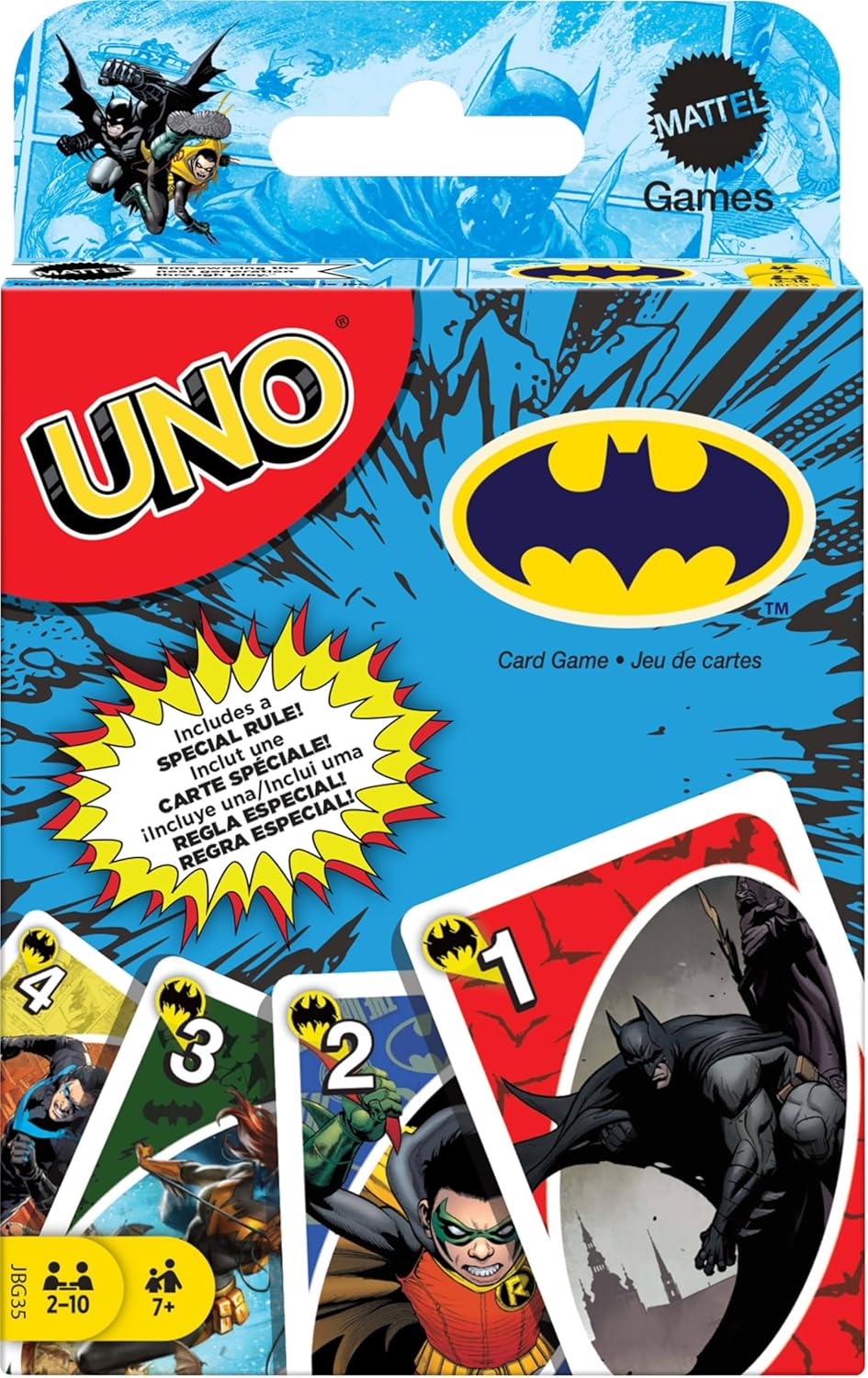 Mattel Games UNO Batman Card Game for Kids, Adults & Family with Collectible Deck & Special Rule Inspired by Batman Comics