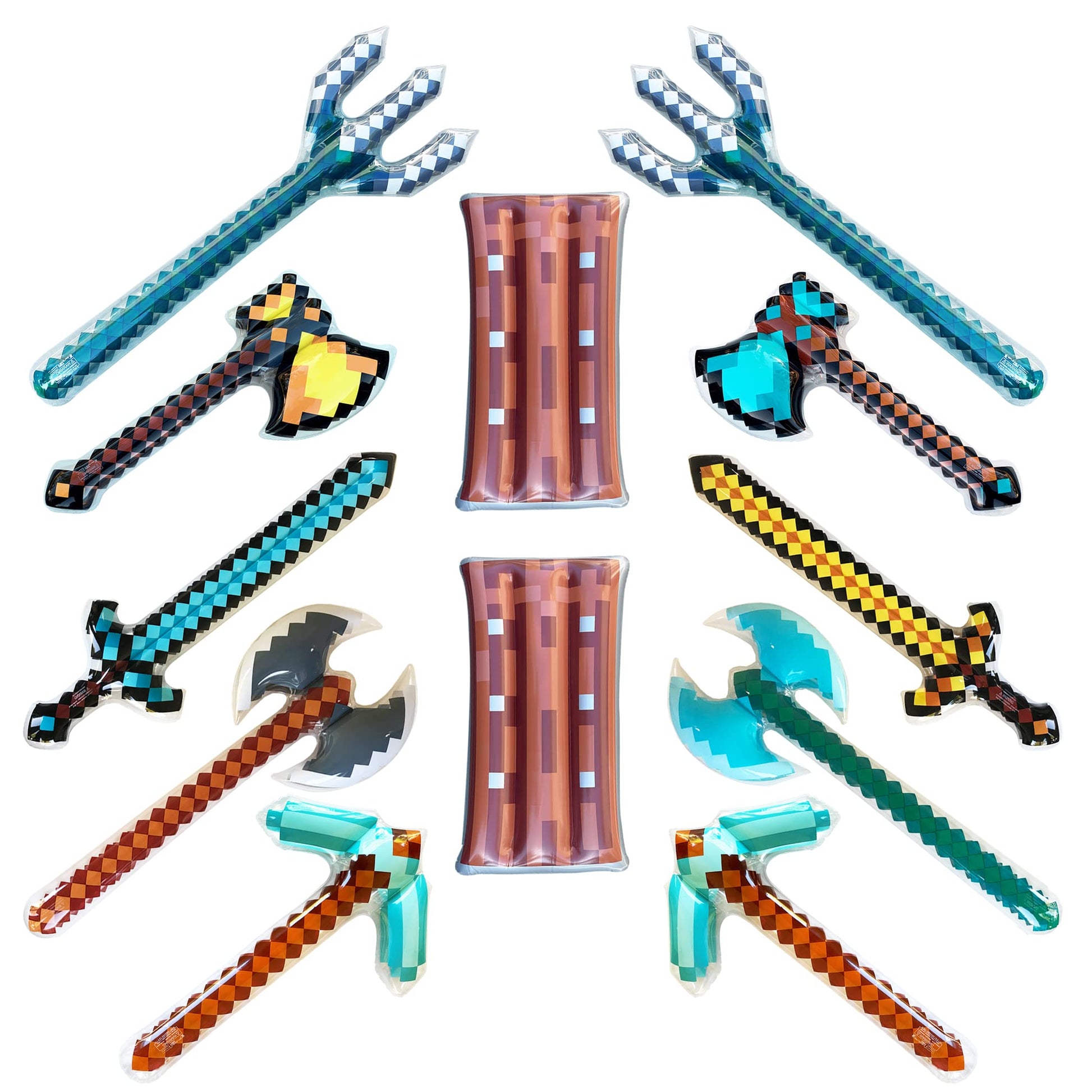 Inflatable Diamond Pickaxe - Mine Pixel Craft - Blow Up Birthday Party Favors - Gift Bags - Pool Parties & Backyard Fun - for Boys & Girls - 6 Pack