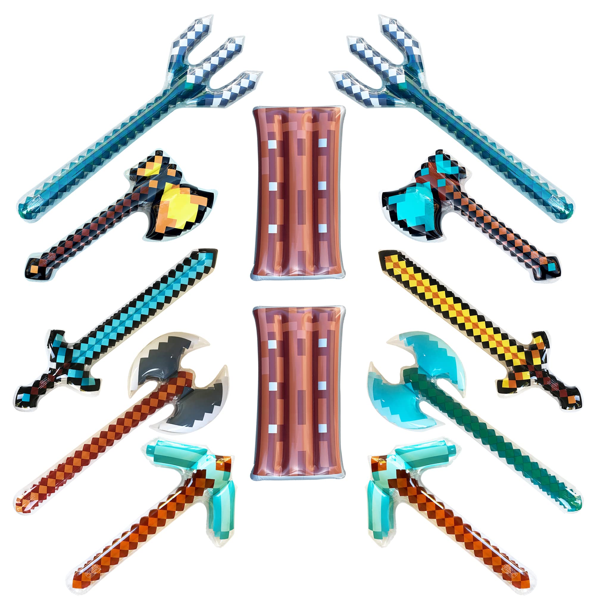 Inflatable Diamond Pickaxe - Mine Pixel Craft - Blow Up Birthday Party Favors - Gift Bags - Pool Parties & Backyard Fun - for Boys & Girls - 6 Pack