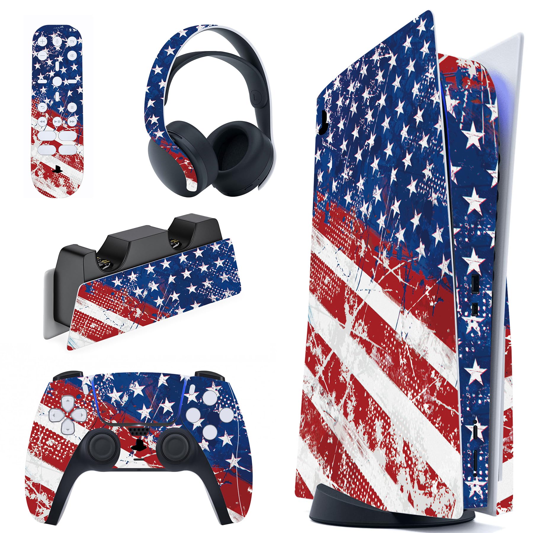 PlayVital Full Set Skin Decal for ps5 Console Disc Edition, Vinyl Sticker Decal Cover for ps5 Controller & Charging Station & Headset & Media Remote - Dragon's Elysium