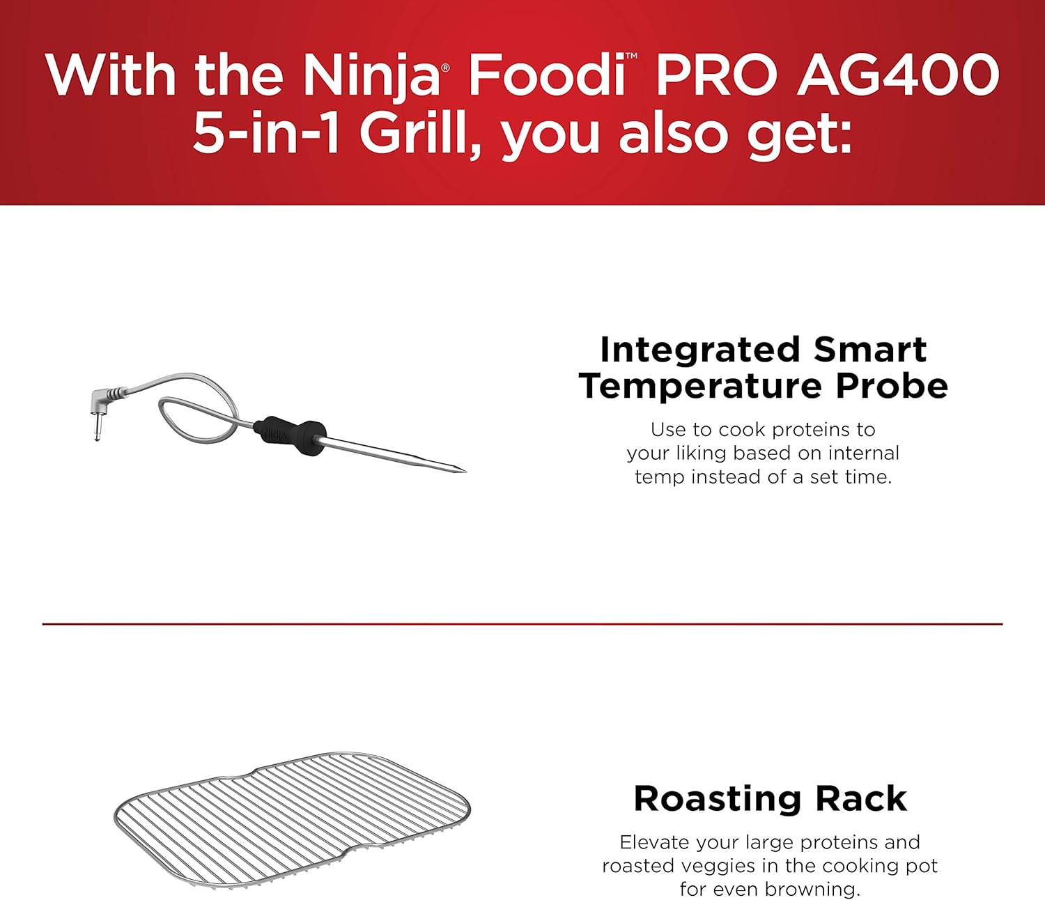 Ninja Foodi Pro 5-in-1 Indoor Integrated Smart Probe, 4-Quart Air Fryer, Roast, Bake, Dehydrate, an Cyclonic Grilling Technology, with 4 Steaks Capacity, in a Stainless Finish