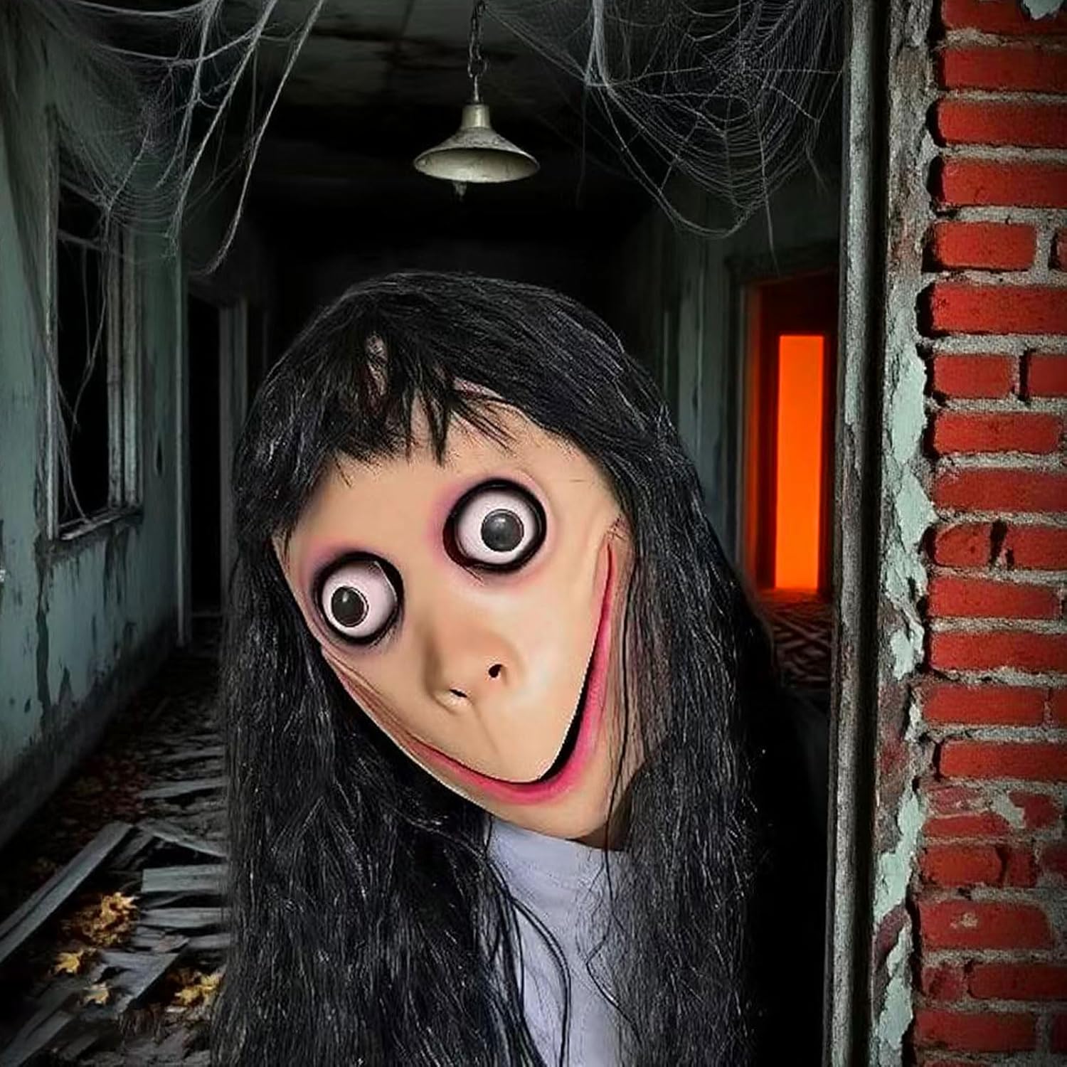 Long Hair MOMO Mask for Women, Scary Role Paly Face Masks with Long Wig for Cosplay Decor Party Props