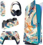 PlayVital Full Set Skin Decal for ps5 Console Disc Edition, Vinyl Sticker Decal Cover for ps5 Controller & Charging Station & Headset & Media Remote - Dragon's Elysium