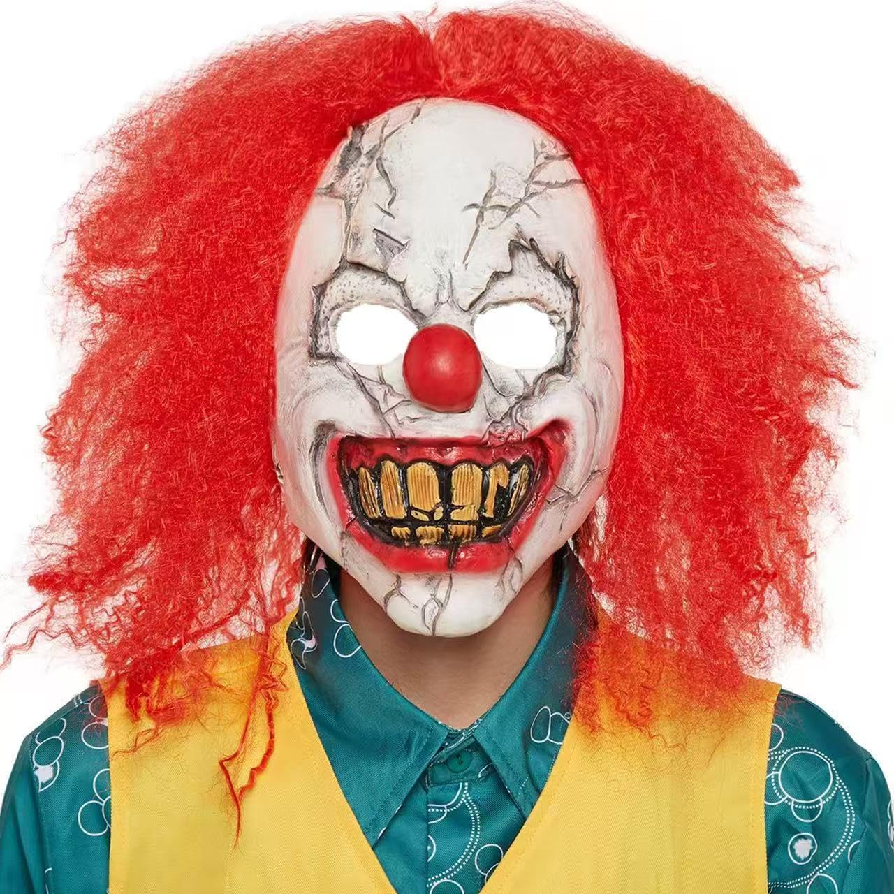 Monisorly Scary demon zombie creepy Red hair evil clown mask Halloween adult killer clown face mask.