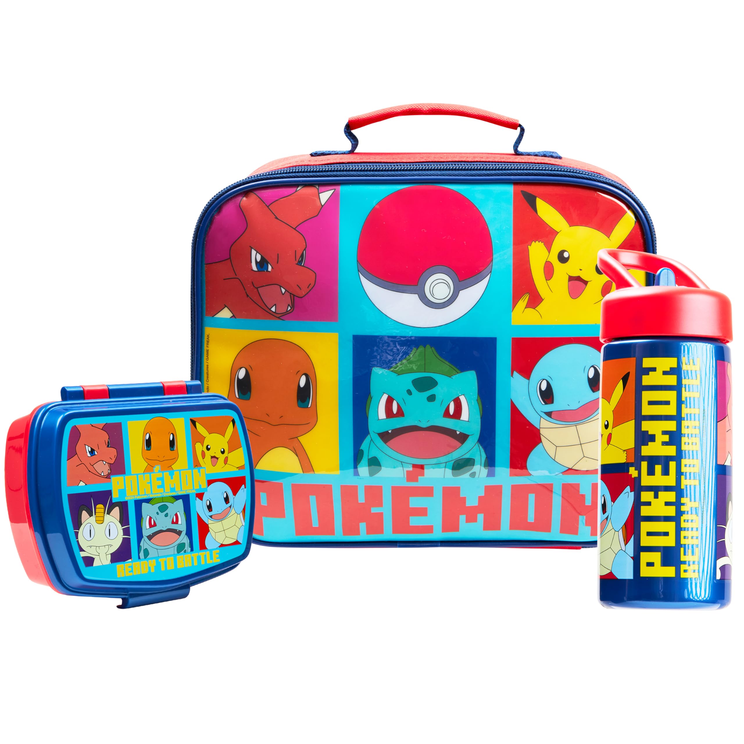 Pokemon Insulated Lunch Bag with Lunch Box Water Bottle Set for Kids 3 Piece School Snack Bag Pikachu Gifts for Kids (Yellow)
