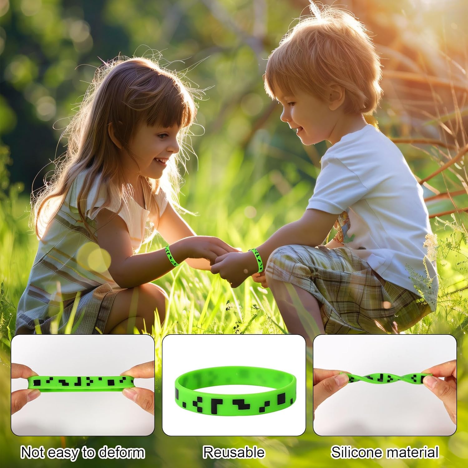 25pcs Pixel Silicone Bracelets, 5 Styles Pixel Theme Party Favors Gaming Themed Birthday Party Supplies Video Game Wristbands for Kids Teens Adults