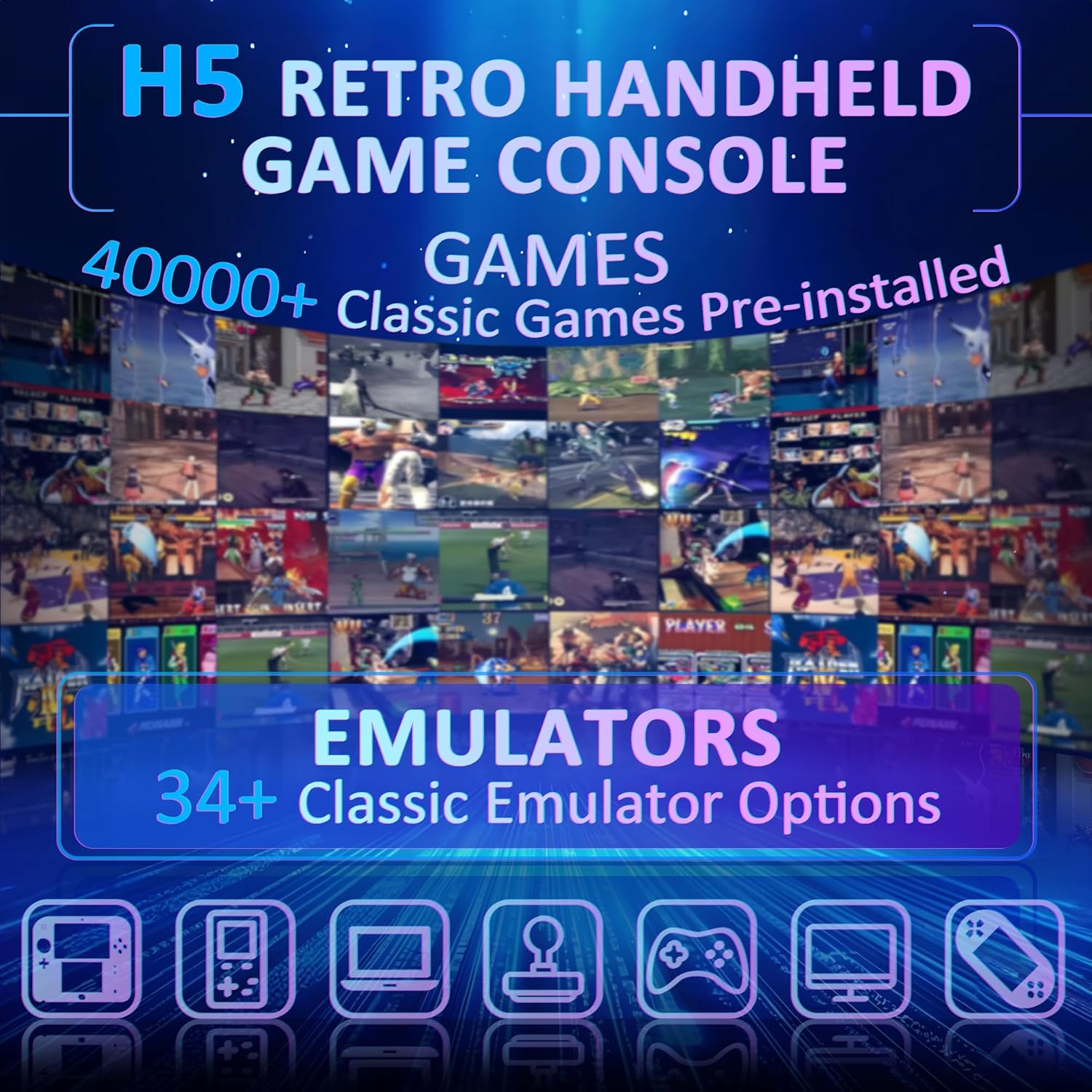 H5 Retro Gaming Console, 5.0 Inch IPS HD Screen Handheld Game Console, 256GB TF Card Build-in 40000+ Classic Games, Portable Video Arcade Support 34+ Emulators with 4000mAh Battery, White