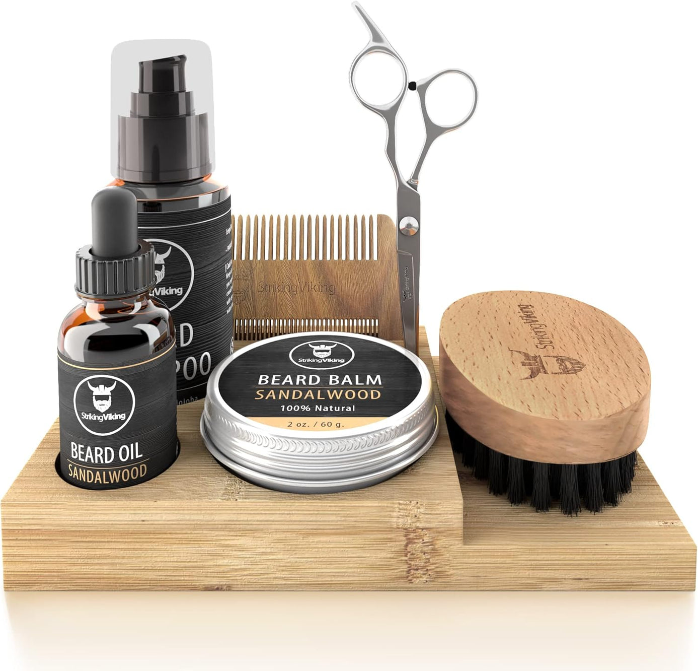 Organizador de Kit para Barba Striking Viking: Soporte de Bambú para Aceite, Bálsamo y Peine