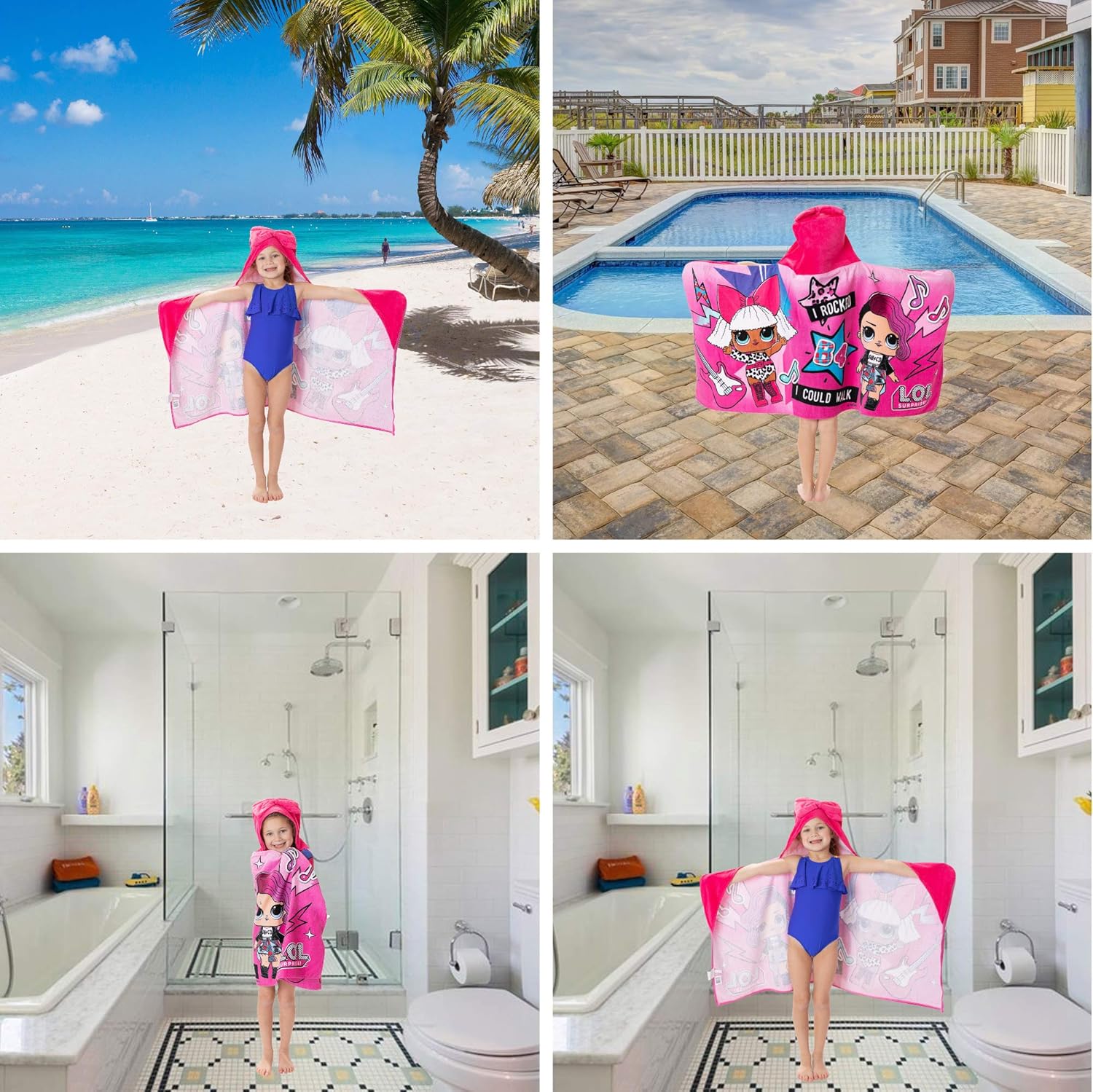 L.O.L. Surprise! Soft Cotton Bath/Pool/Beach Hooded Towel Wrap, 24 In x 50 In, Pink, By Franco Kids