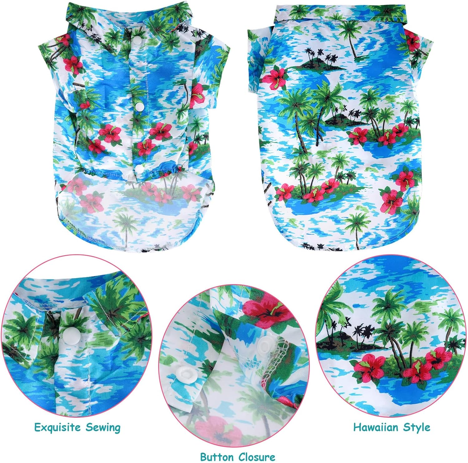 3 Pieces Pet Hawaiian Costume Summer Shirts Sunglasses and Wreath for Small to Medium Dog Cat