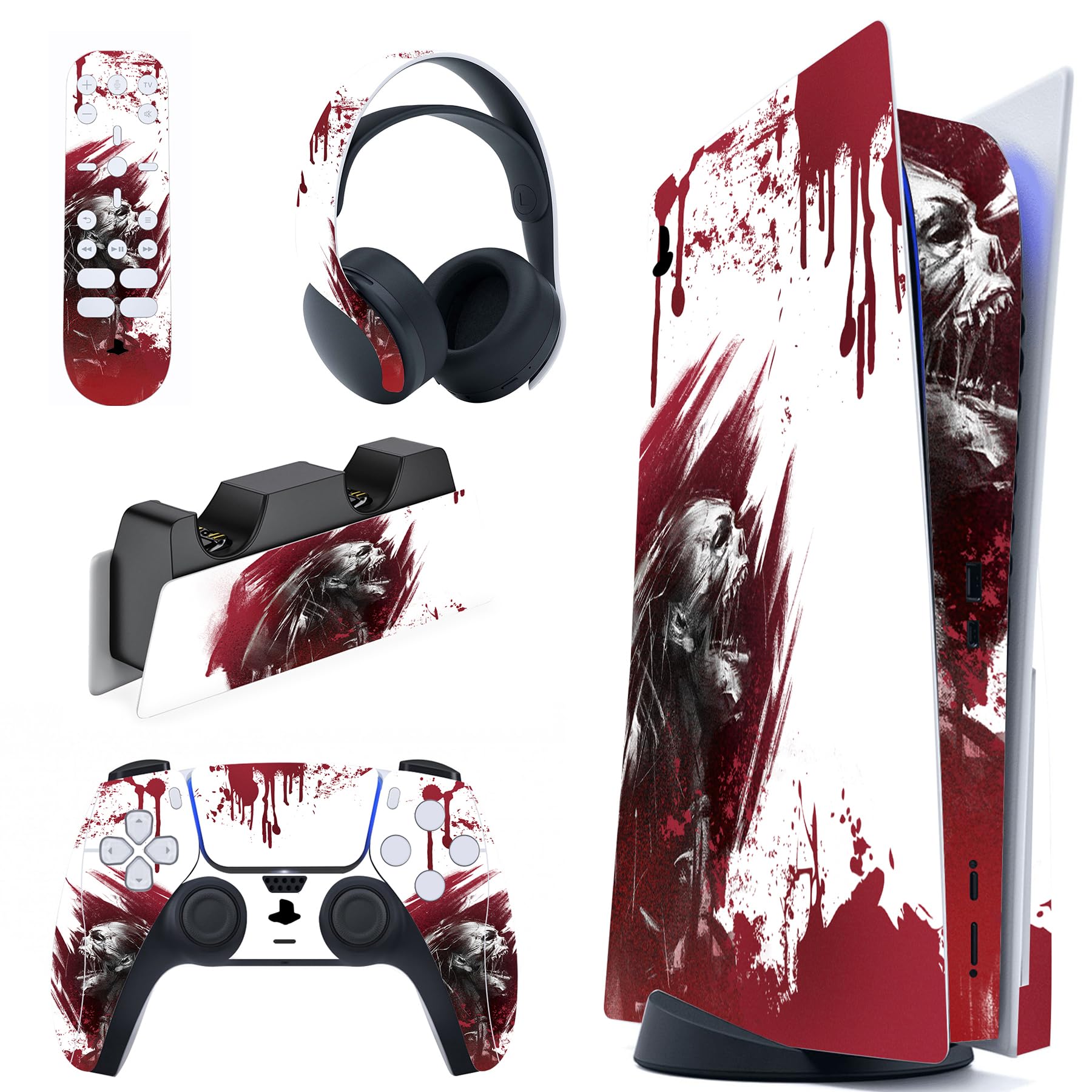 PlayVital Full Set Skin Decal for ps5 Console Disc Edition, Vinyl Sticker Decal Cover for ps5 Controller & Charging Station & Headset & Media Remote - Dragon's Elysium