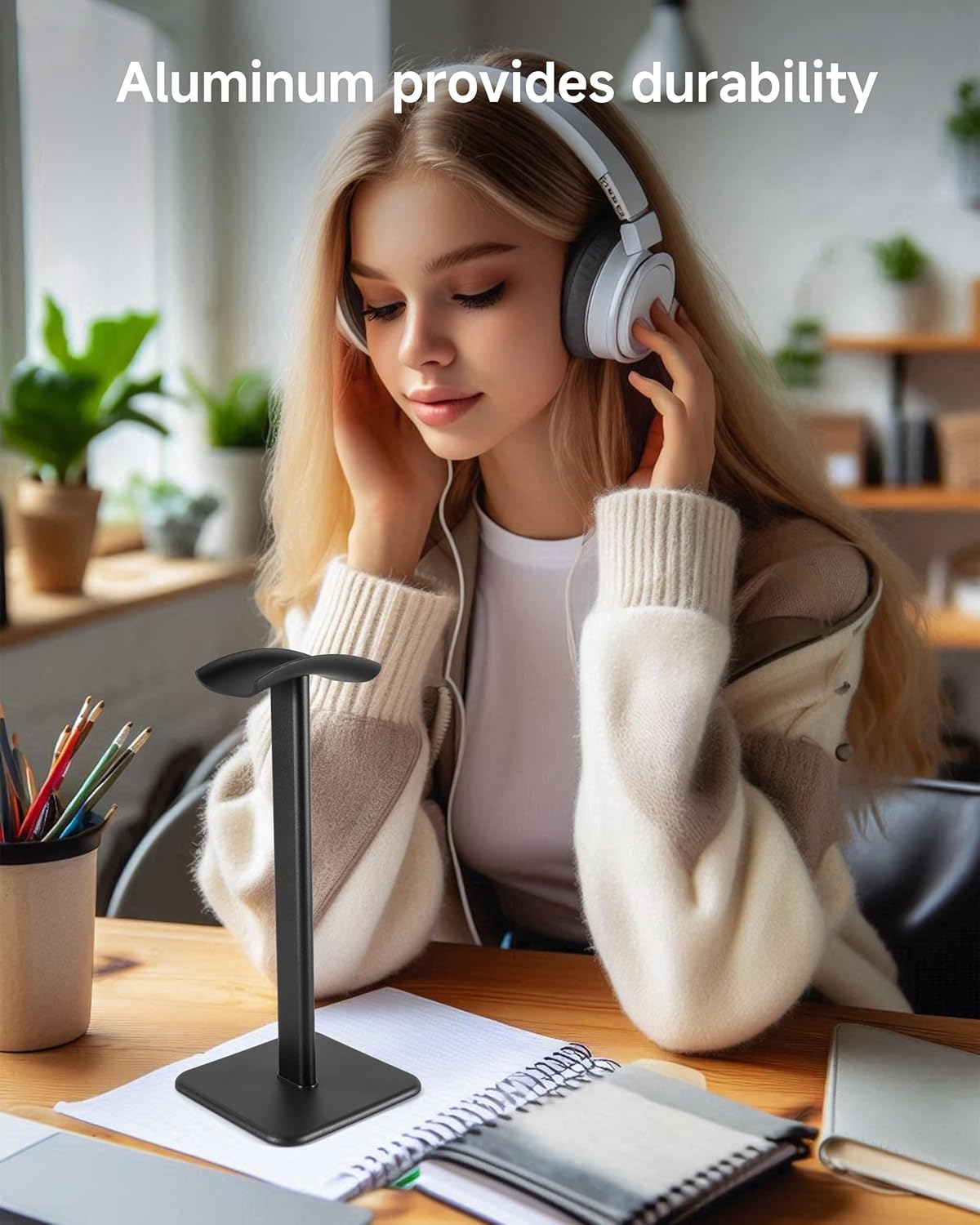 Headset Stand - Headphone Holder for Desk with Aluminum Hanger Compatible with All Over-Ear On-Ear Computer Xbox One PS5 PS4 PC Game Telephone Headsets (Black)