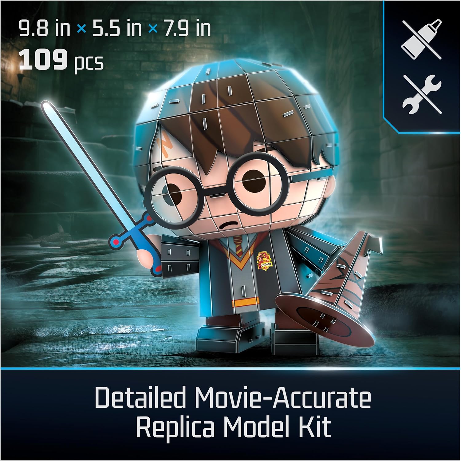 4D Build, Harry Potter Chibi with Sword 3D Model Kit, Harry Potter Collectibles & Desk Décor, Adult Puzzles, Building Toys, 3D Puzzles for Adults & Teens, 109 Pieces, for Ages 12 & Up