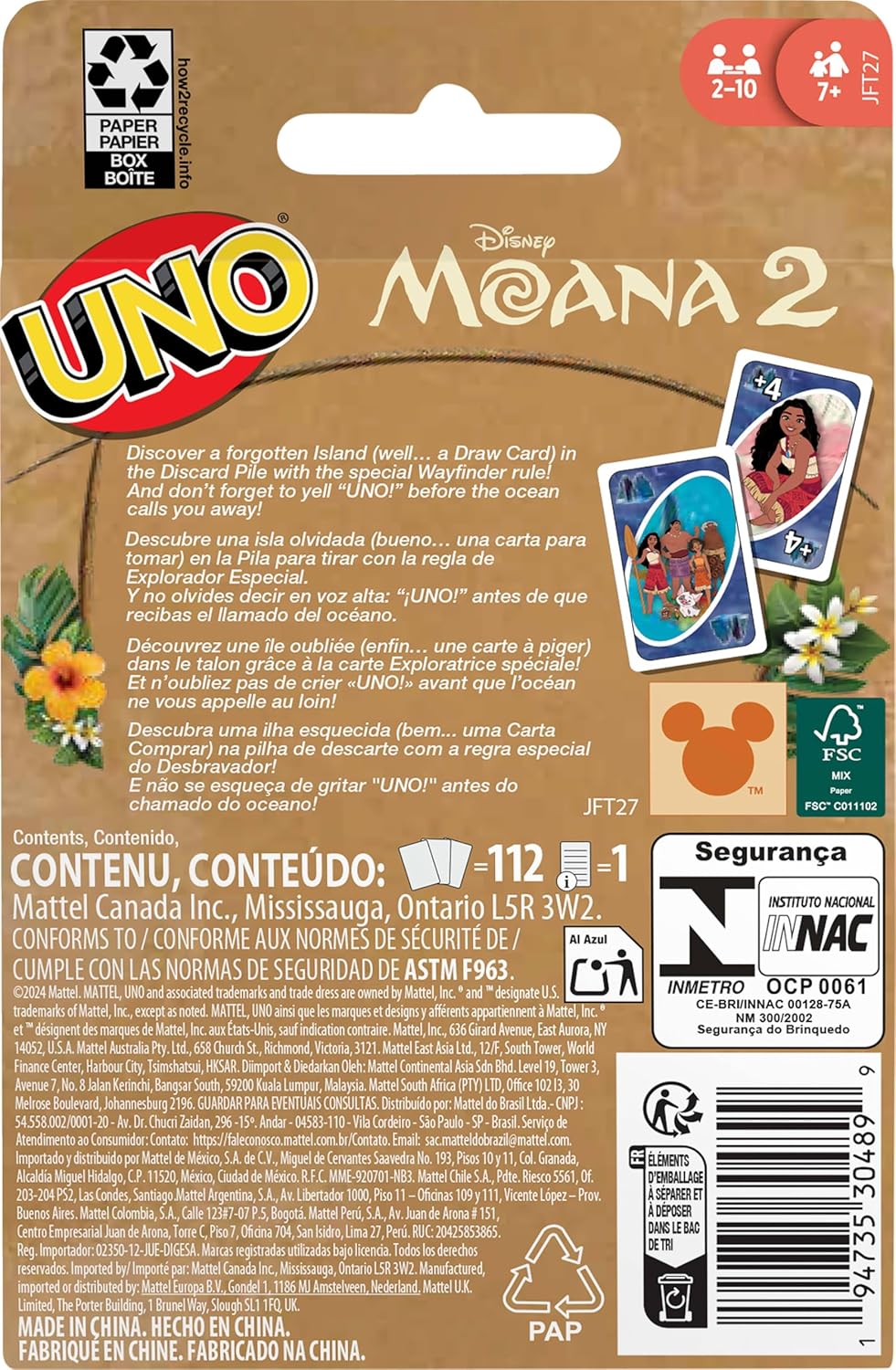 Mattel Games UNO Disney Moana 2 Card Game for Kids, Adults & Family with Deck & Special Rule Inspired by The Movie