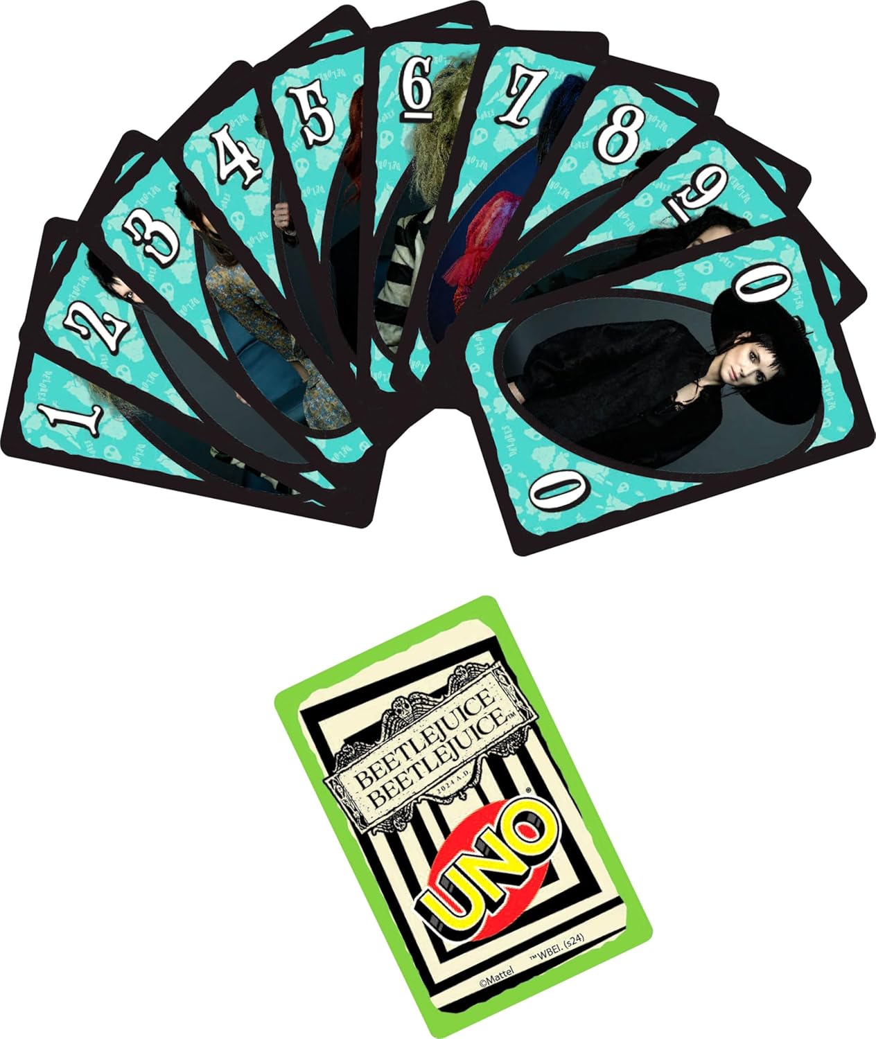 Mattel Games UNO Beetlejuice Beetlejuice Card Game for Kids, Adults & Family with Deck & Special Rule Inspired by The Movie
