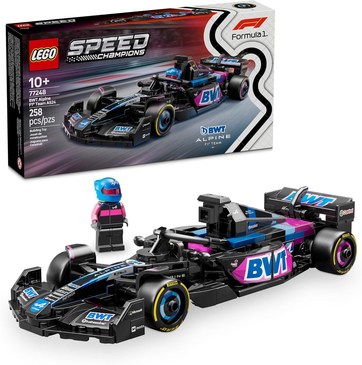 LEGO Speed Champions BWT Alpine F1 Team A524 Race Car Toy - Building Set for Kids, Boys & Girls, Ages 10+ - Toy Car for F1 Fans - Gift Idea for Birthday - 77248