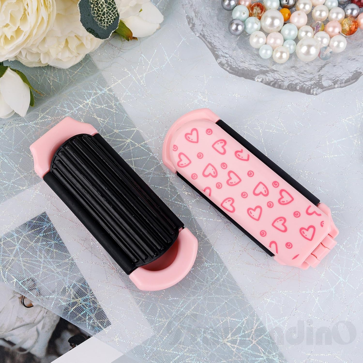 Framendino, 2 Pack Travel Hair Brush With Mirror Portable Folding Pocket Collapsible Compact Comb for Women Pink