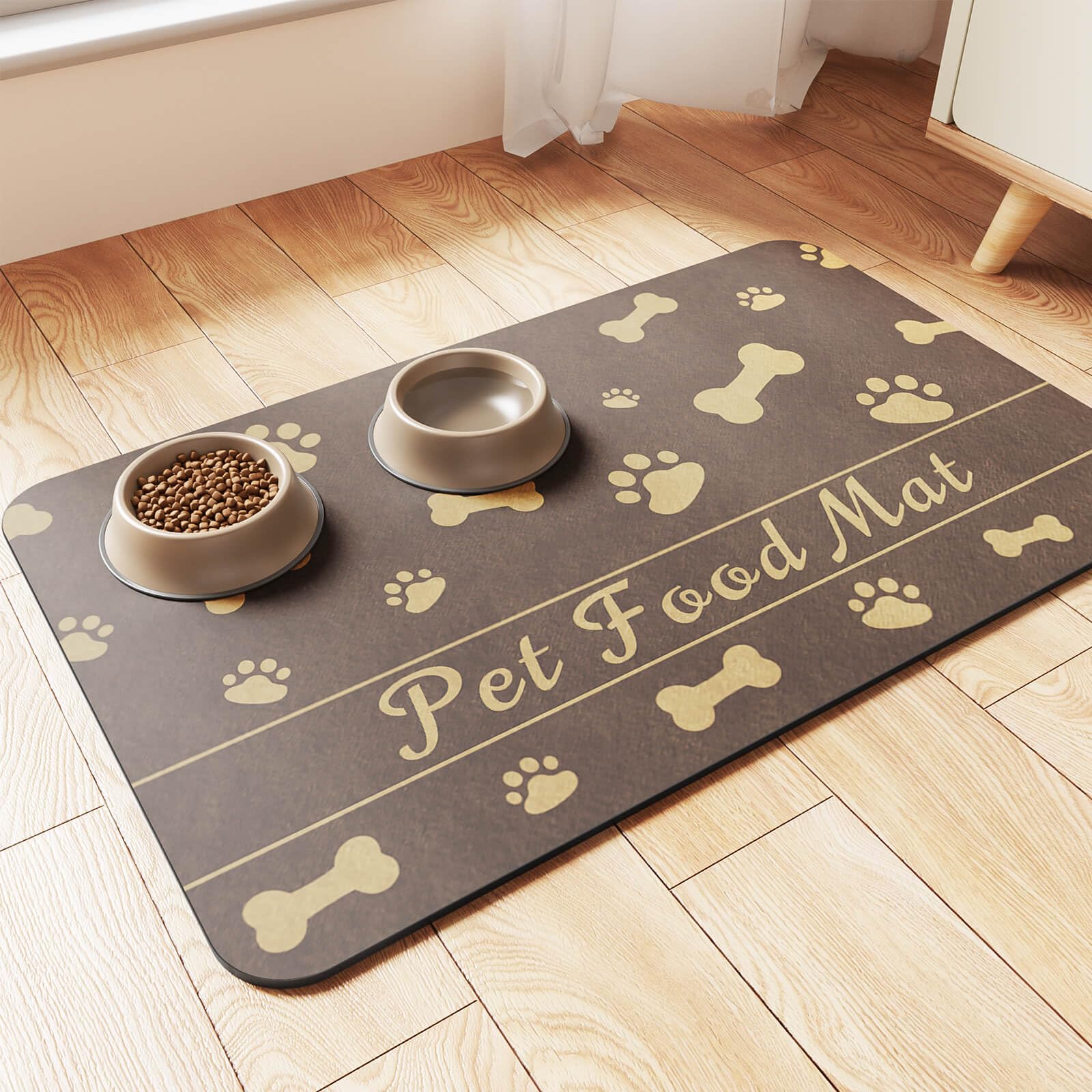 Pet Feeding Mat-Absorbent Pet Placemat for Food and Water Bowl, with Waterproof Rubber Backing, Quick Dry Water Dispenser Mat for Dog and Cat (24"x16", Blue)