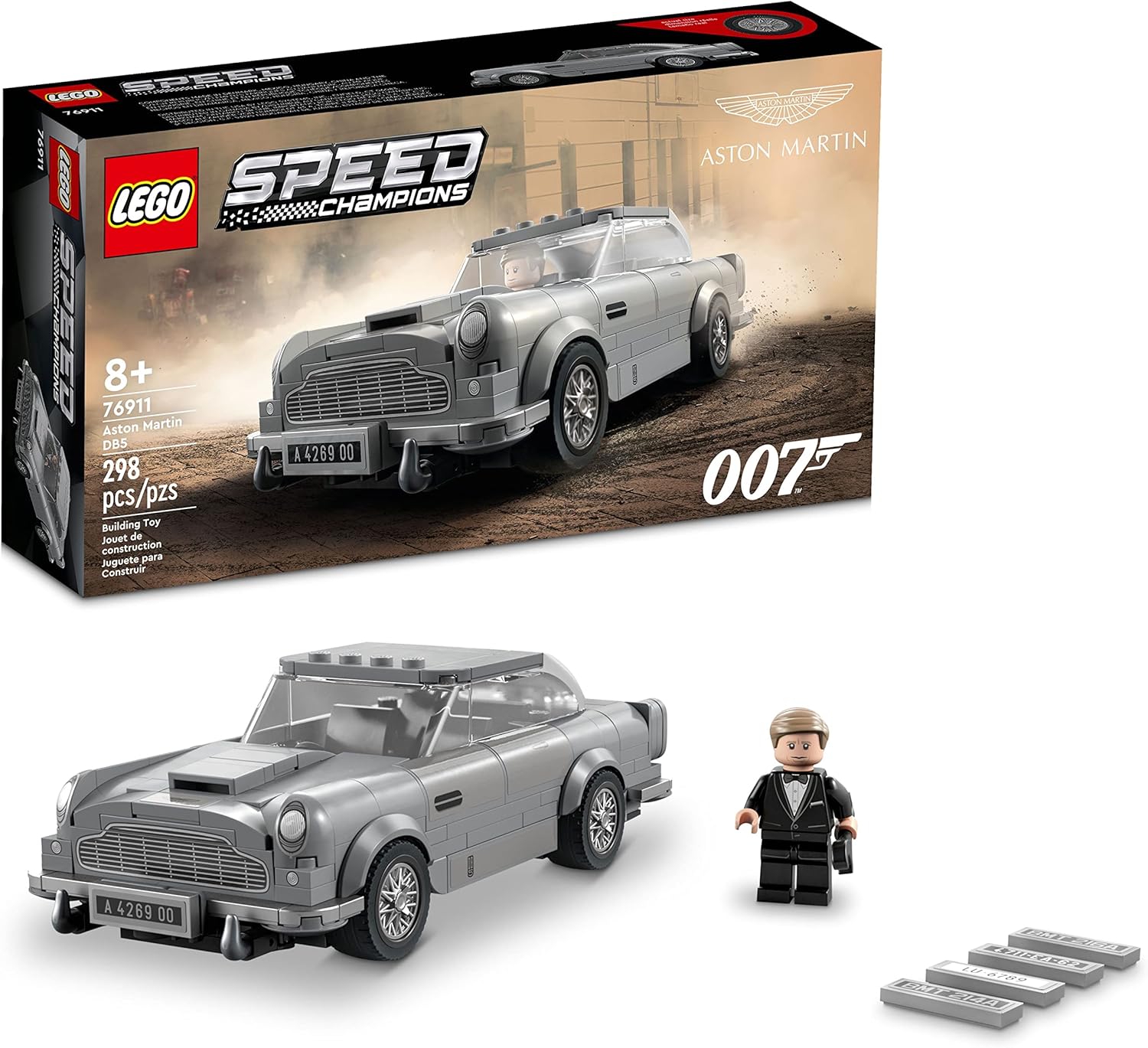 Lego Speed Champions 007 Aston Martin DB5 76911 Building Toy Set Featuring James Bond for Kids, Boys and Girls Ages 8+ (298 Pieces), 10.32 x 5.55 x 2.4 inches
