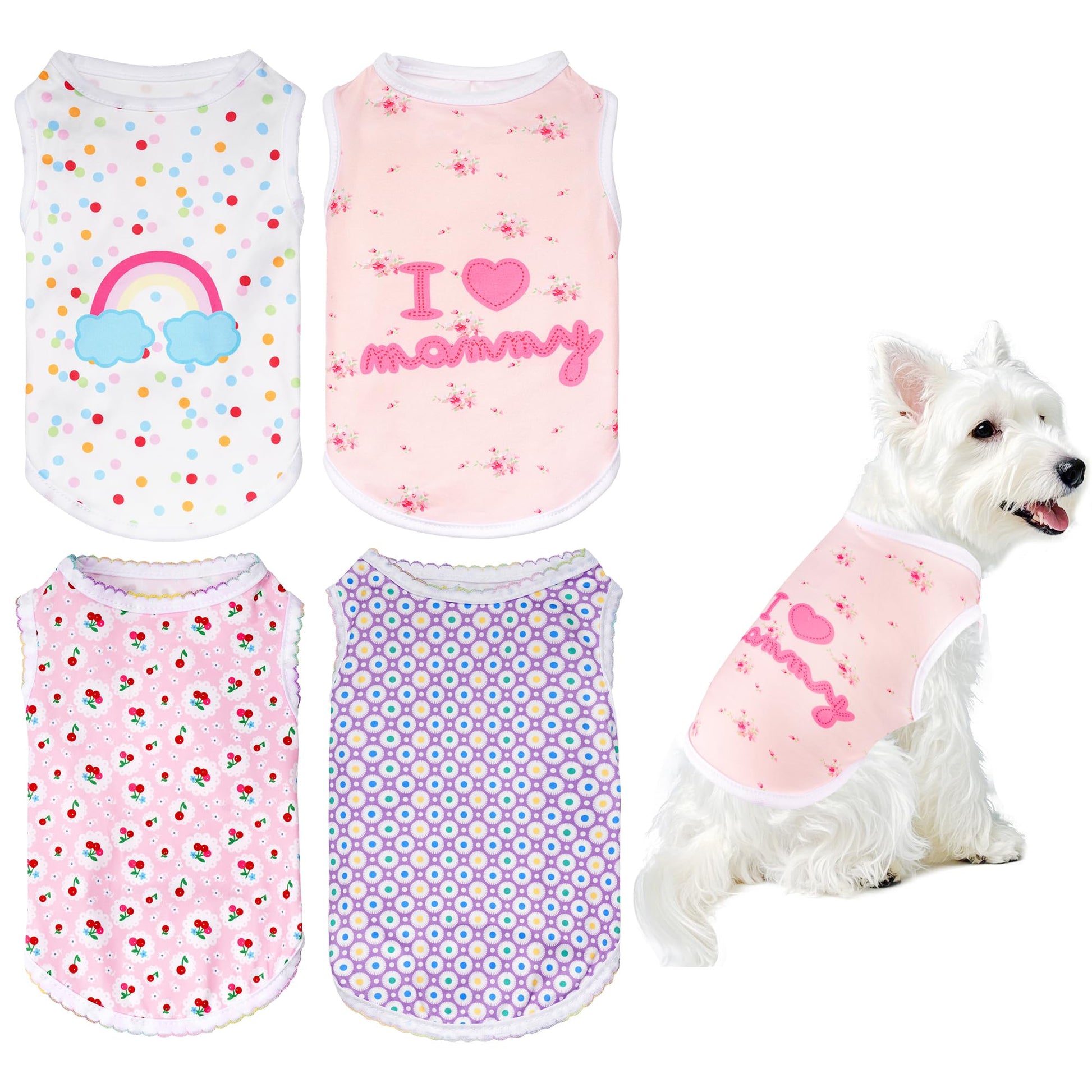 choyaxo 4pcs Dog Shirts Sleeveless Printed Pet Vest for Chiuahaha Small Medium Dogs Halloween