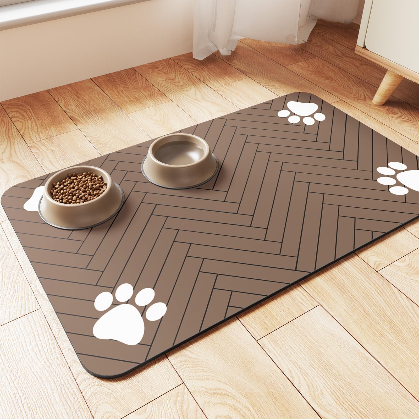Pet Feeding Mat-Absorbent Pet Placemat for Food and Water Bowl, with Waterproof Rubber Backing, Quick Dry Water Dispenser Mat for Dog and Cat (24"x16", Blue)