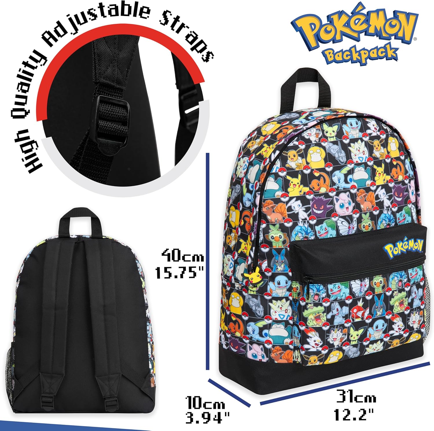 Pokemon Backpack for Kids Teens Boys Girls Pikachu Anime Bookbag Daypack Bag School Sports Gifts for Kids (Multi AOP)
