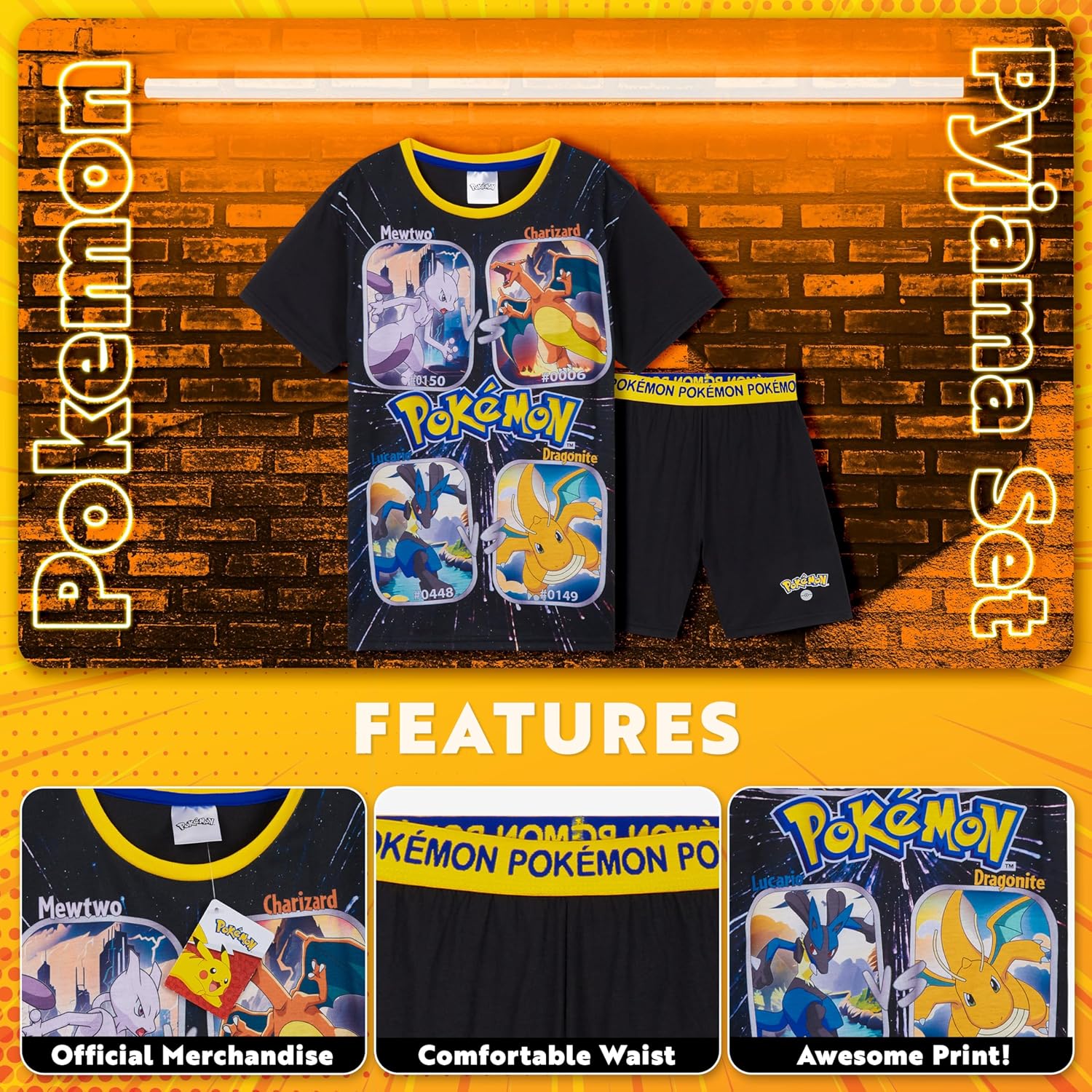 Pokemon Boys Pyjamas for Kids and Teenagers T-Shirt and Shorts Summer PJs Gifts for Boys