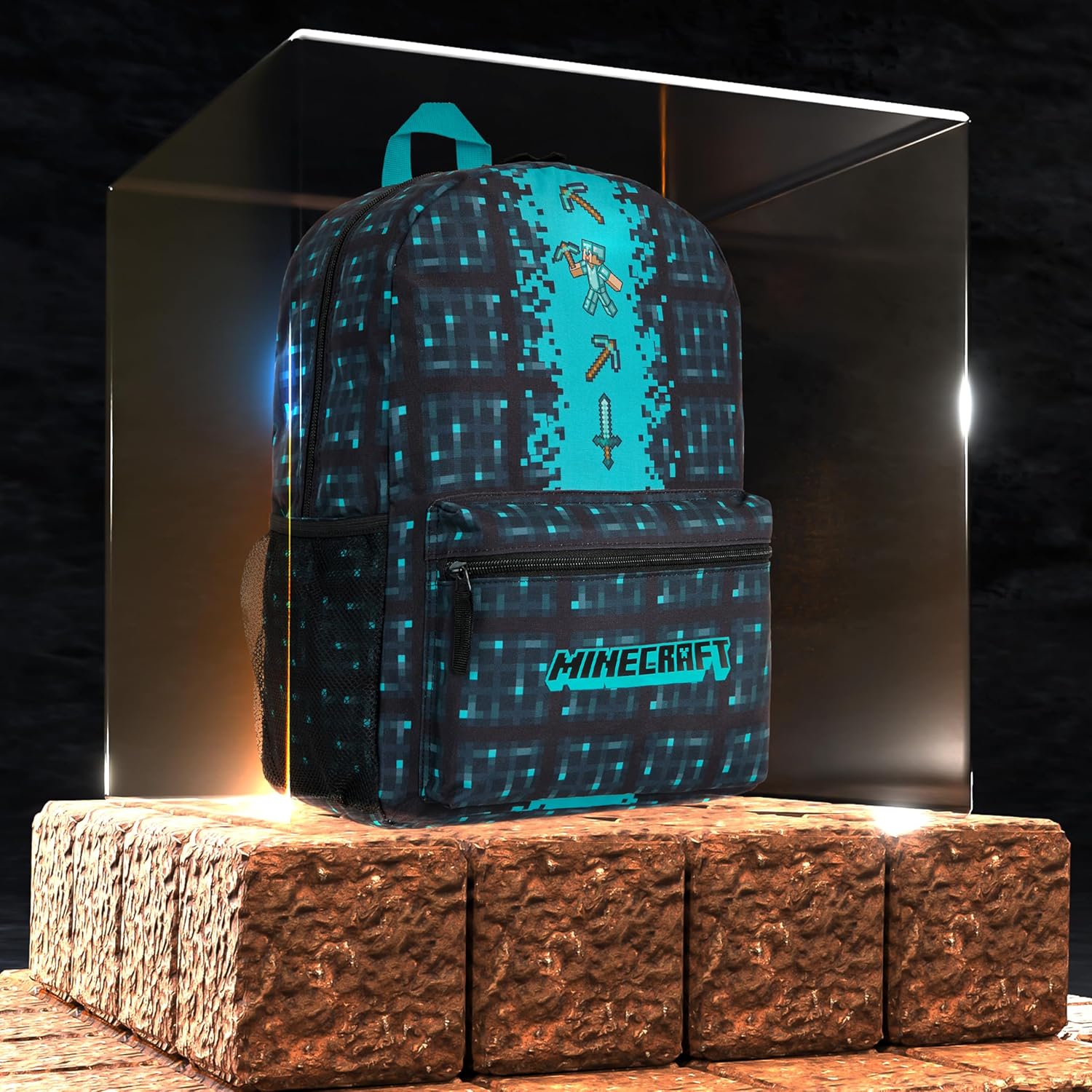 Minecraft Backpack for Boys Kids Teens Adjustable Straps Front Pocket Daypack Backpacks for Sports Gym School Gamer Gifts (Blue)