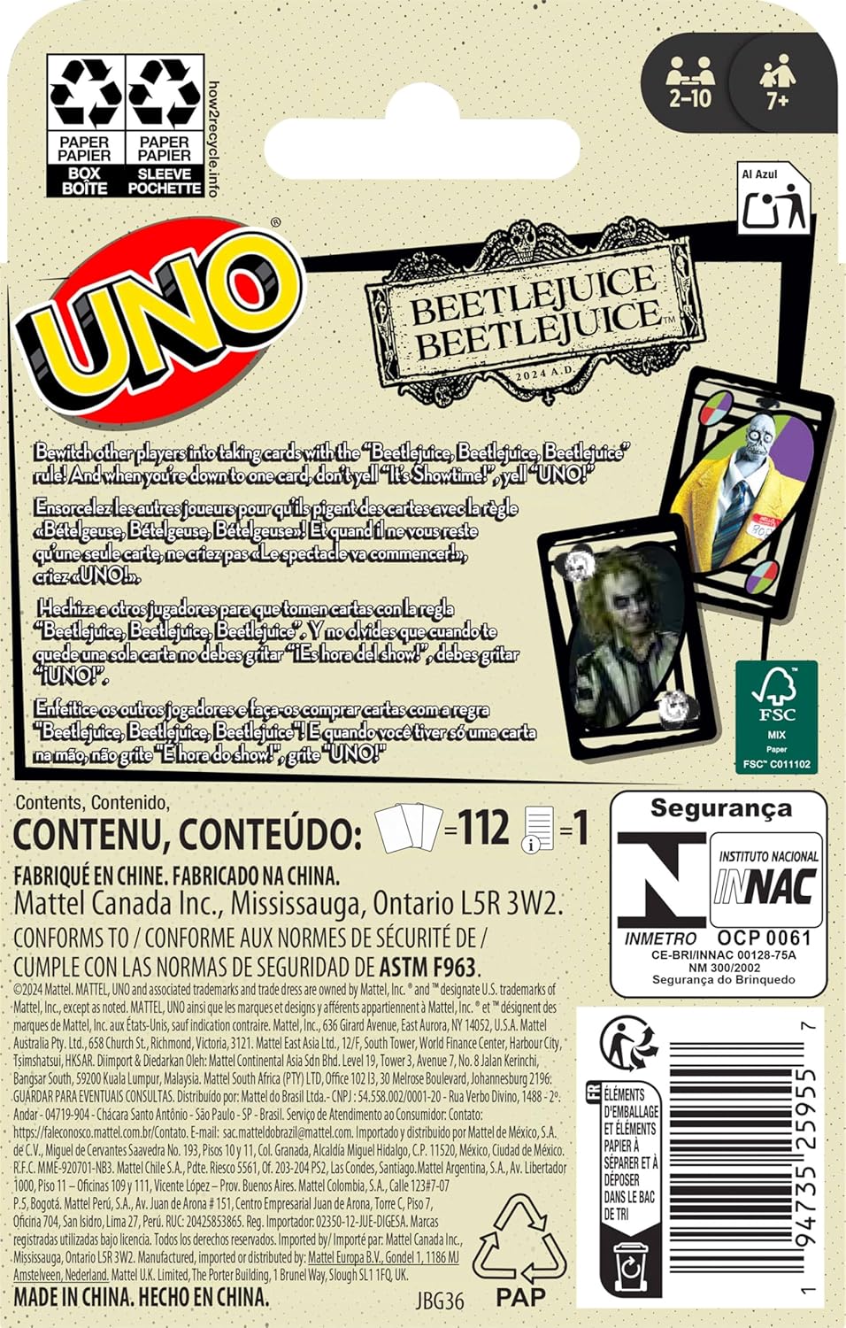 Mattel Games UNO Beetlejuice Beetlejuice Card Game for Kids, Adults & Family with Deck & Special Rule Inspired by The Movie