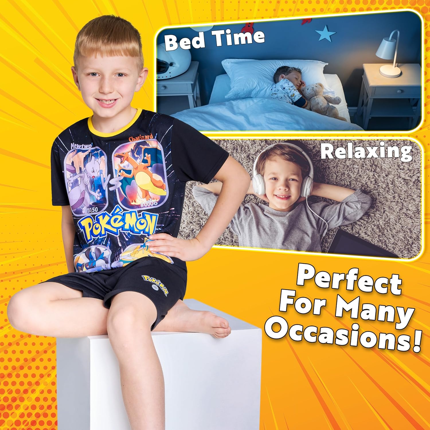 Pokemon Boys Pyjamas for Kids and Teenagers T-Shirt and Shorts Summer PJs Gifts for Boys