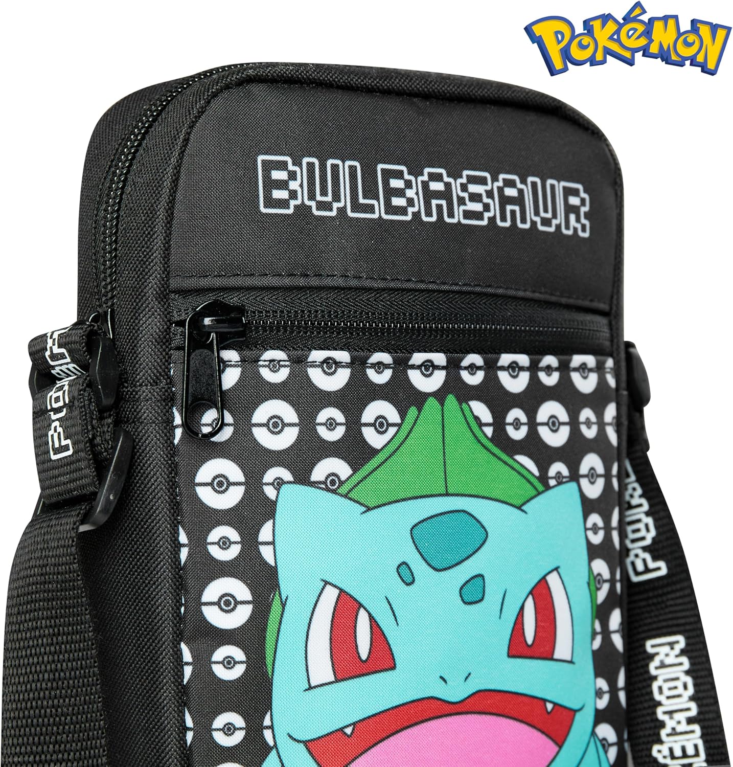 Pokemon Shoulder Bag Cross Body Bag for Kids - Adjustable Strap Kids Pikachu Small Travel Bag - Gamer Gifts (Black Bulbasaur)