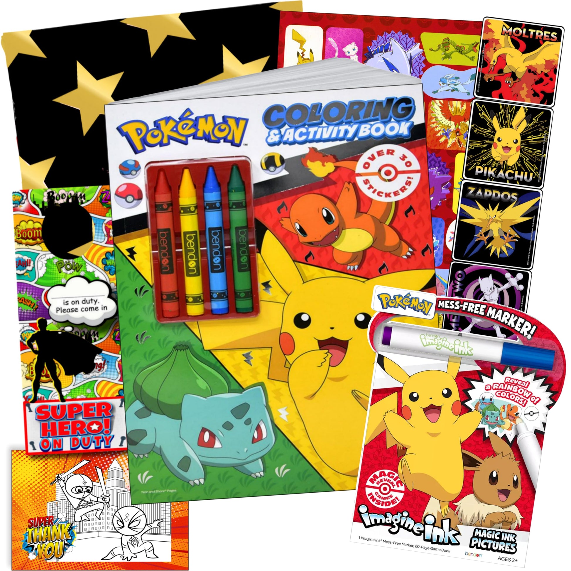 Bendon Pokemon Stickers Activity Set with Pokemon Coloring Book with Stickers, Reward Sticker Set, Craft Door Hanger