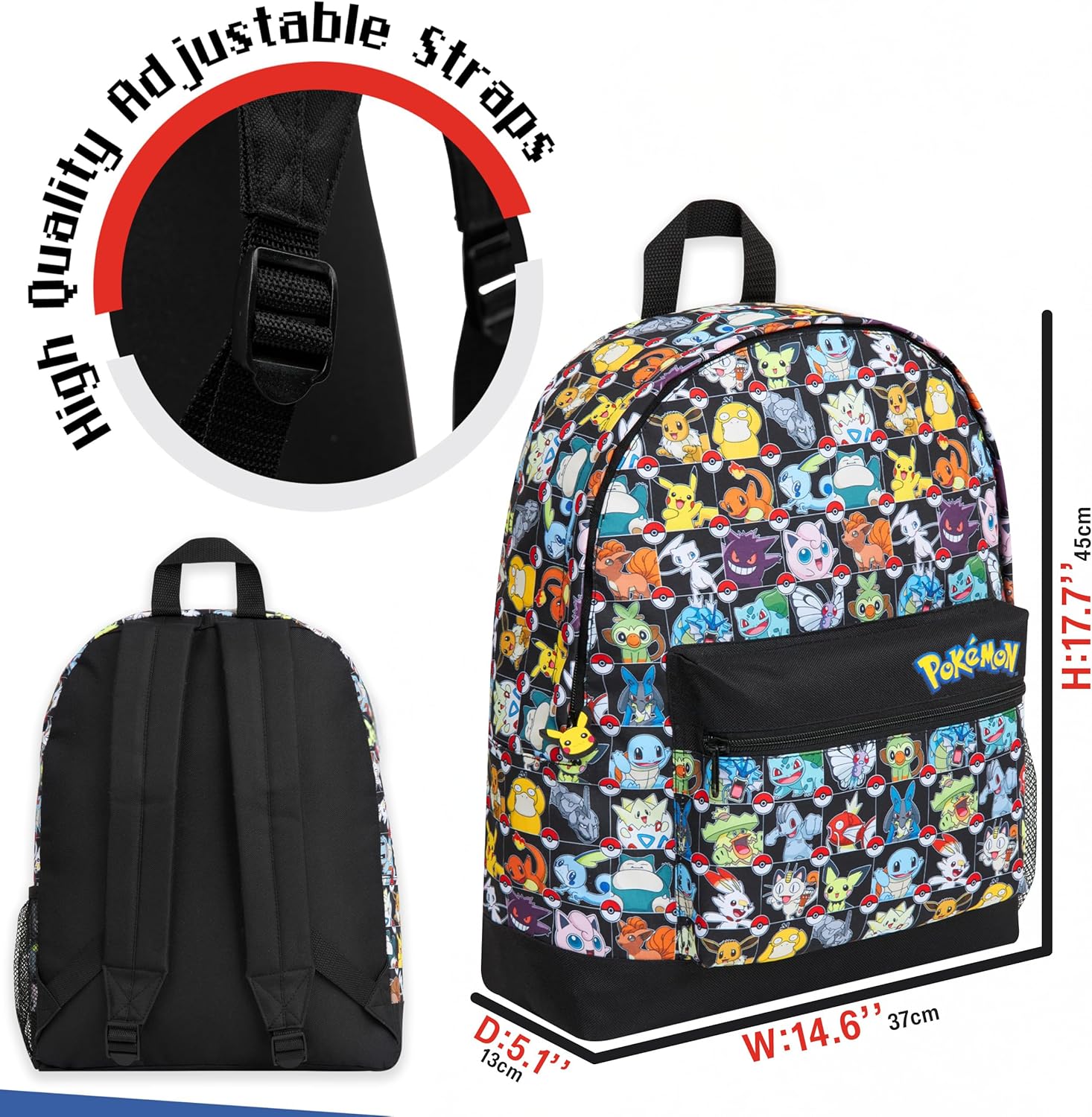 Pokemon Backpack for Kids Teens Boys Girls Pikachu Anime Bookbag Daypack Bag School Sports Gifts for Kids (Multi AOP)