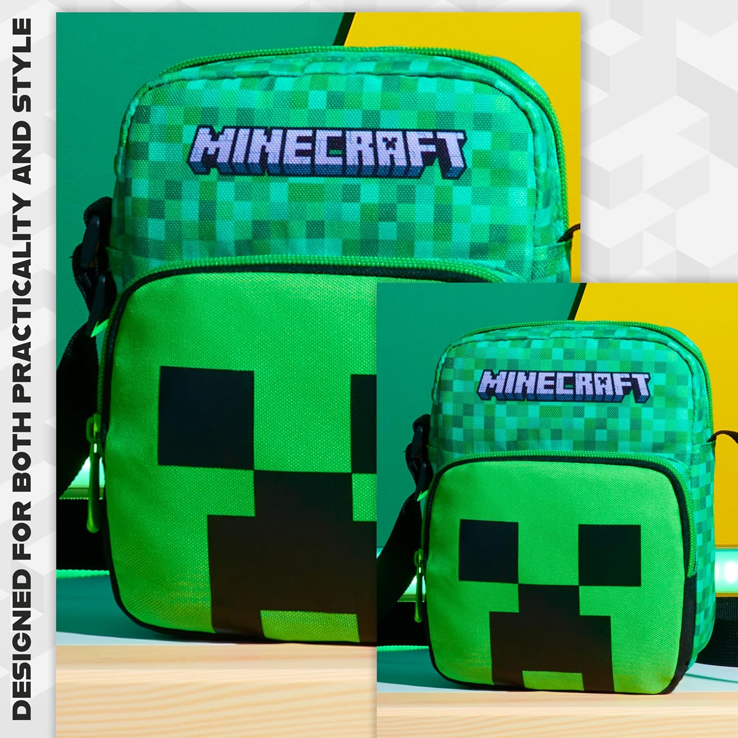 Minecraft Creeper Crossbody Bag for Boys, Phone Pouch or Mini Messenger Set, Shoulder Bag for Travel, School, Gifts for Boys